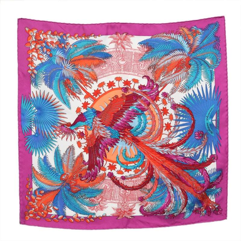 مملوكة مسبقًا Hermes Multicolor Mythiques Phoenix Printed Silk Pocket Square