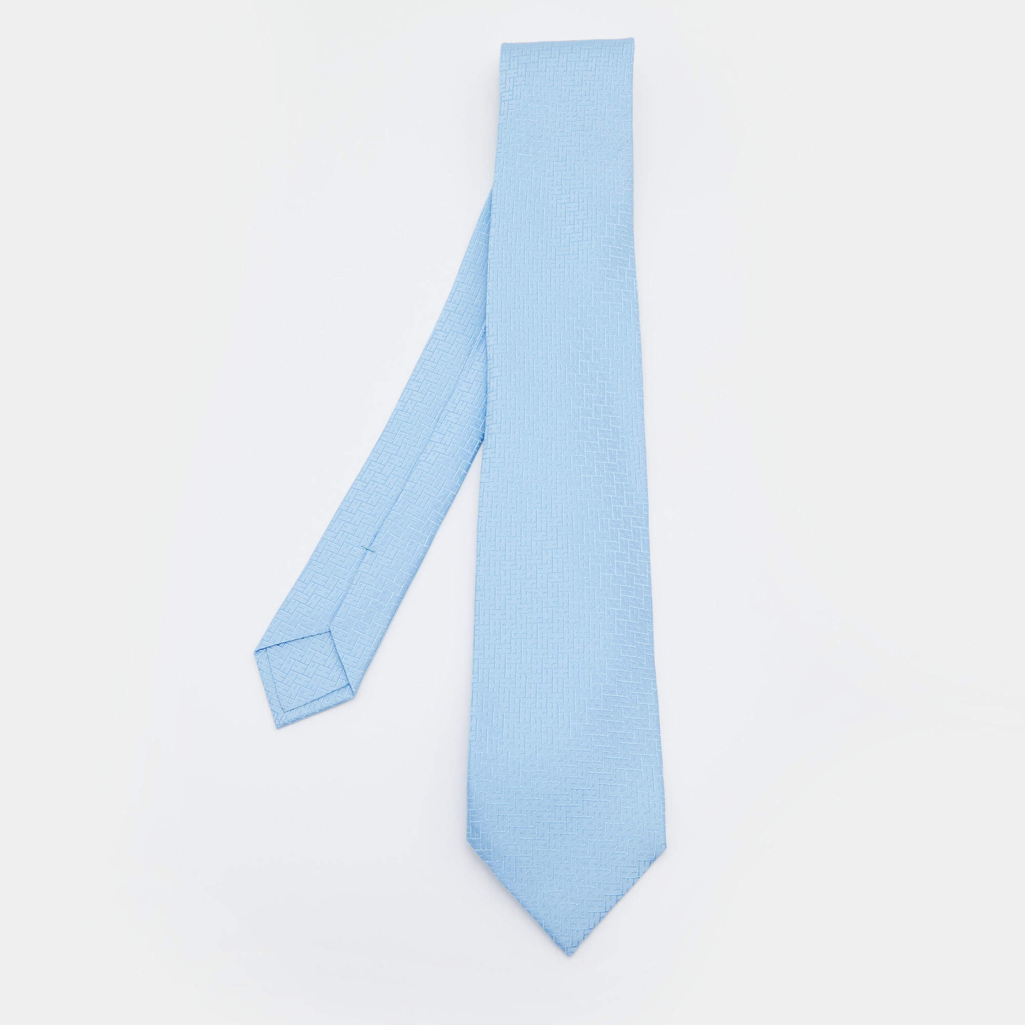 Pre Owned Hermes Blue Faconne H Silk Jacquard Tie
