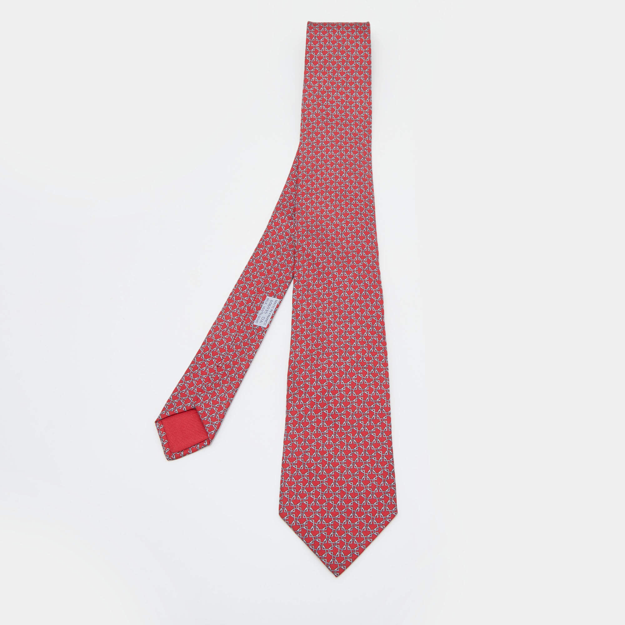 Hermes Red Etriers Croises Printed Silk Tie