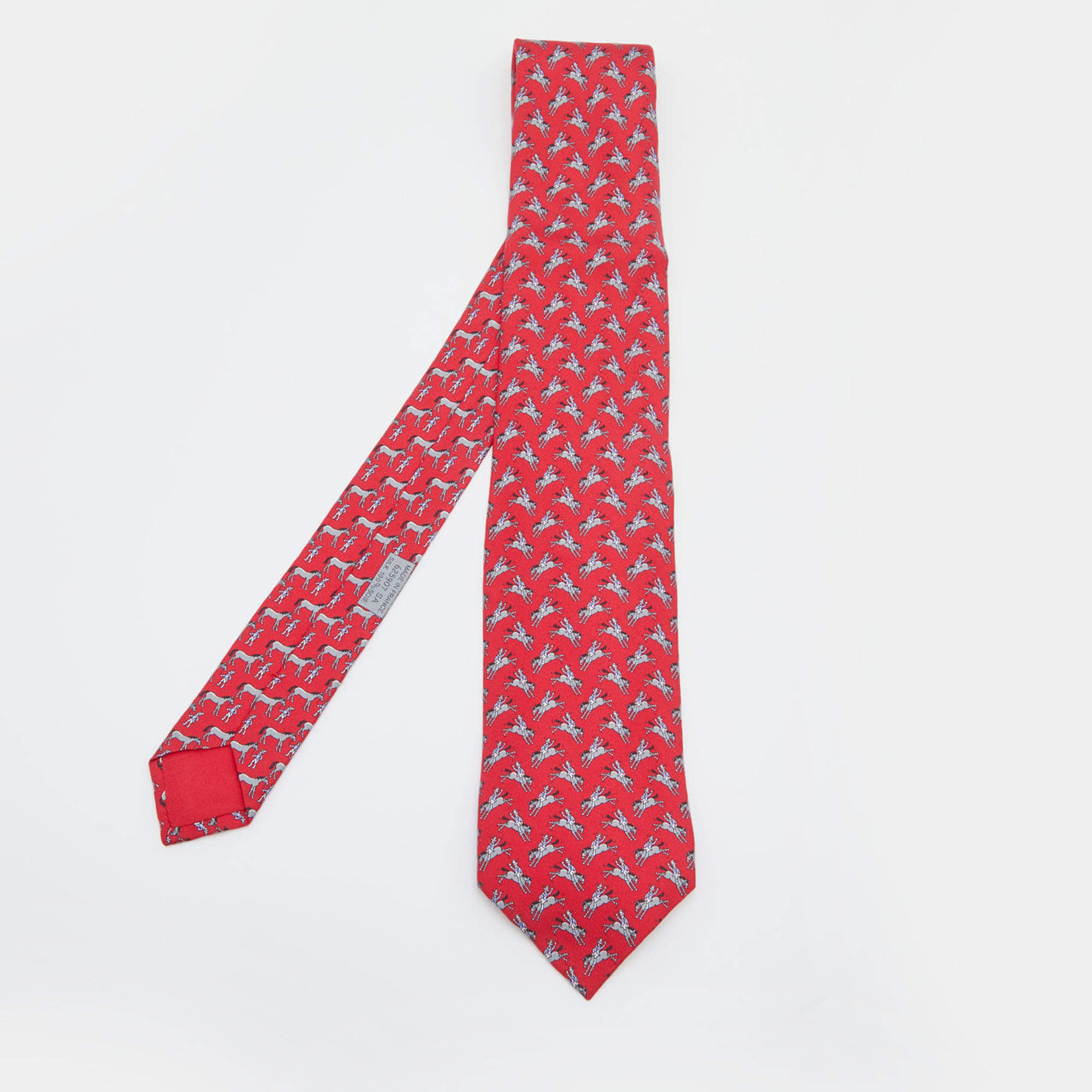Hermes Red Rodeo Printed Silk Tie