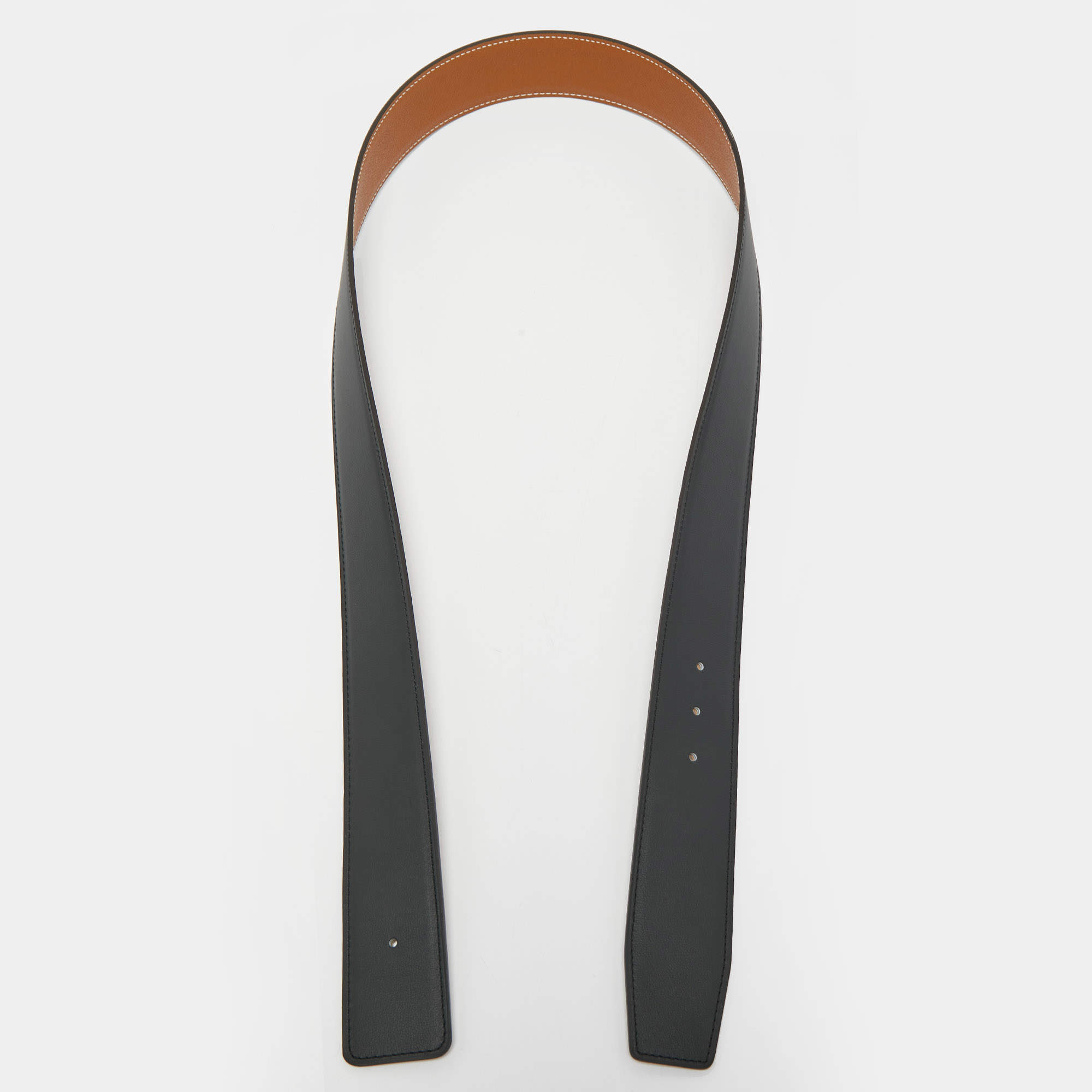 Hermes Black/Gold Epsom and Chamonix Leather Belt Strap 90CM