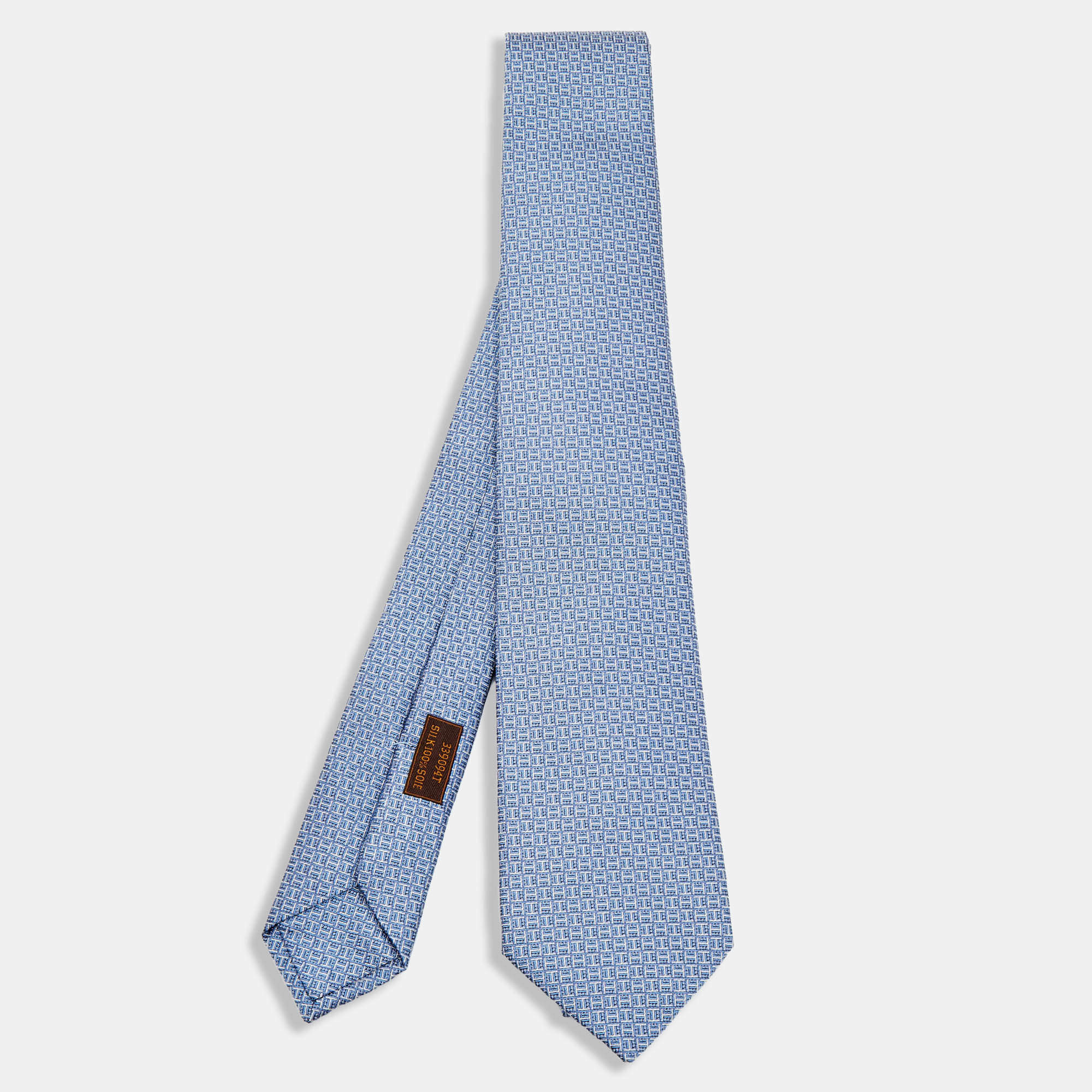 Hermès Blue 7 Drift Silk Jacquard Skinny Tie Hermes