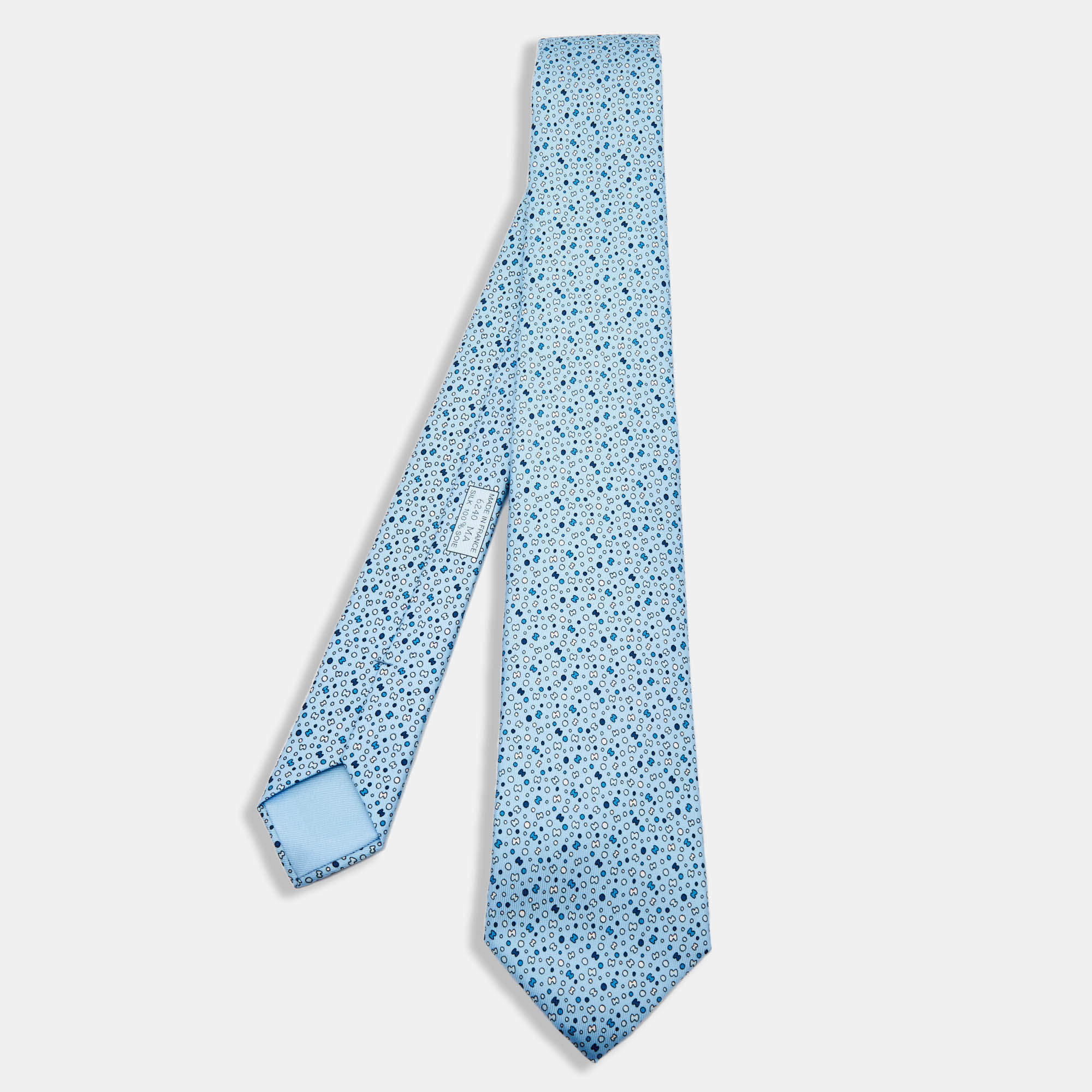 Pre Owned Hermès Blue 7 Bubble H Printed Silk Slim Tie