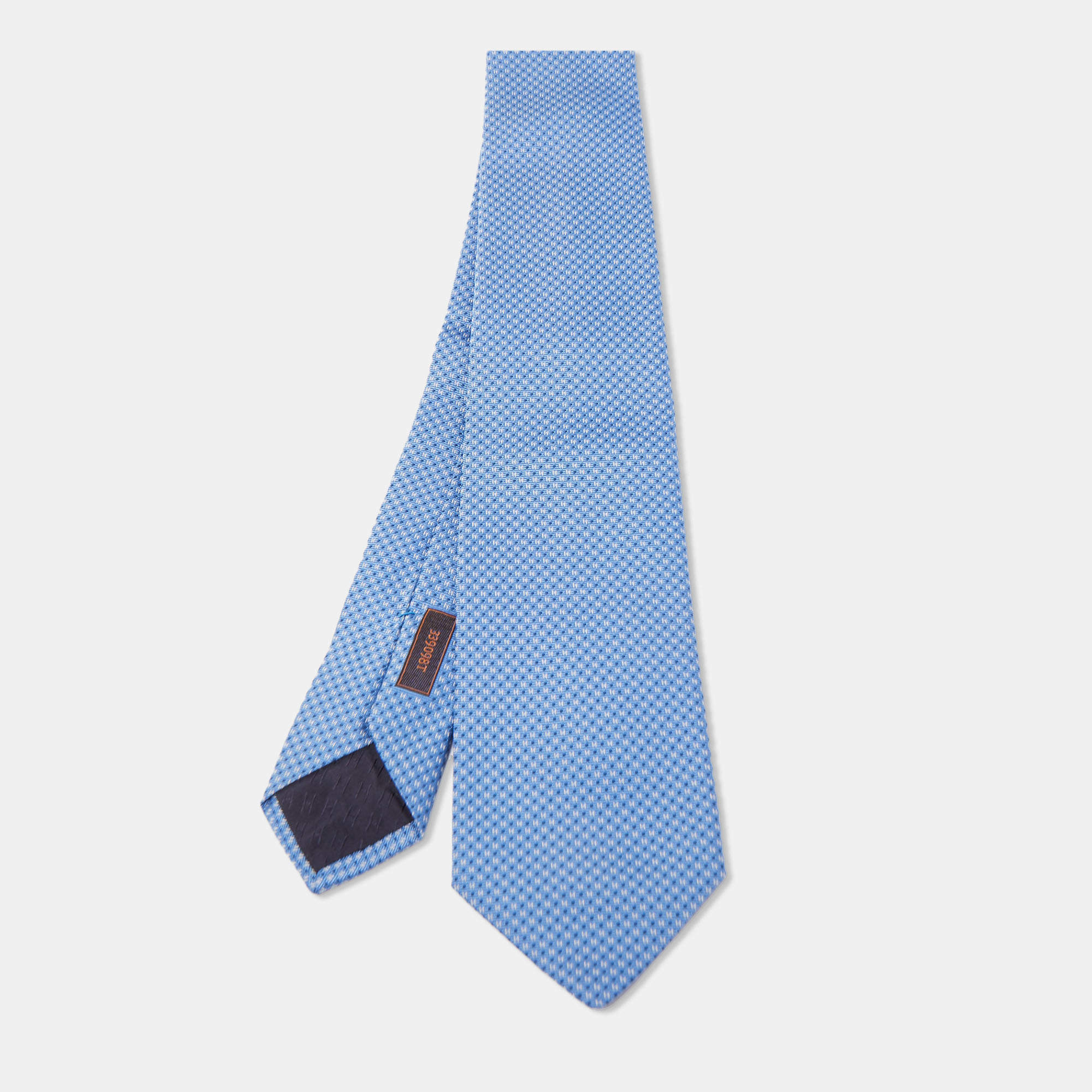 Pre Owned Hermes Blue Mega Chariot Silk Jacquard Slim Tie