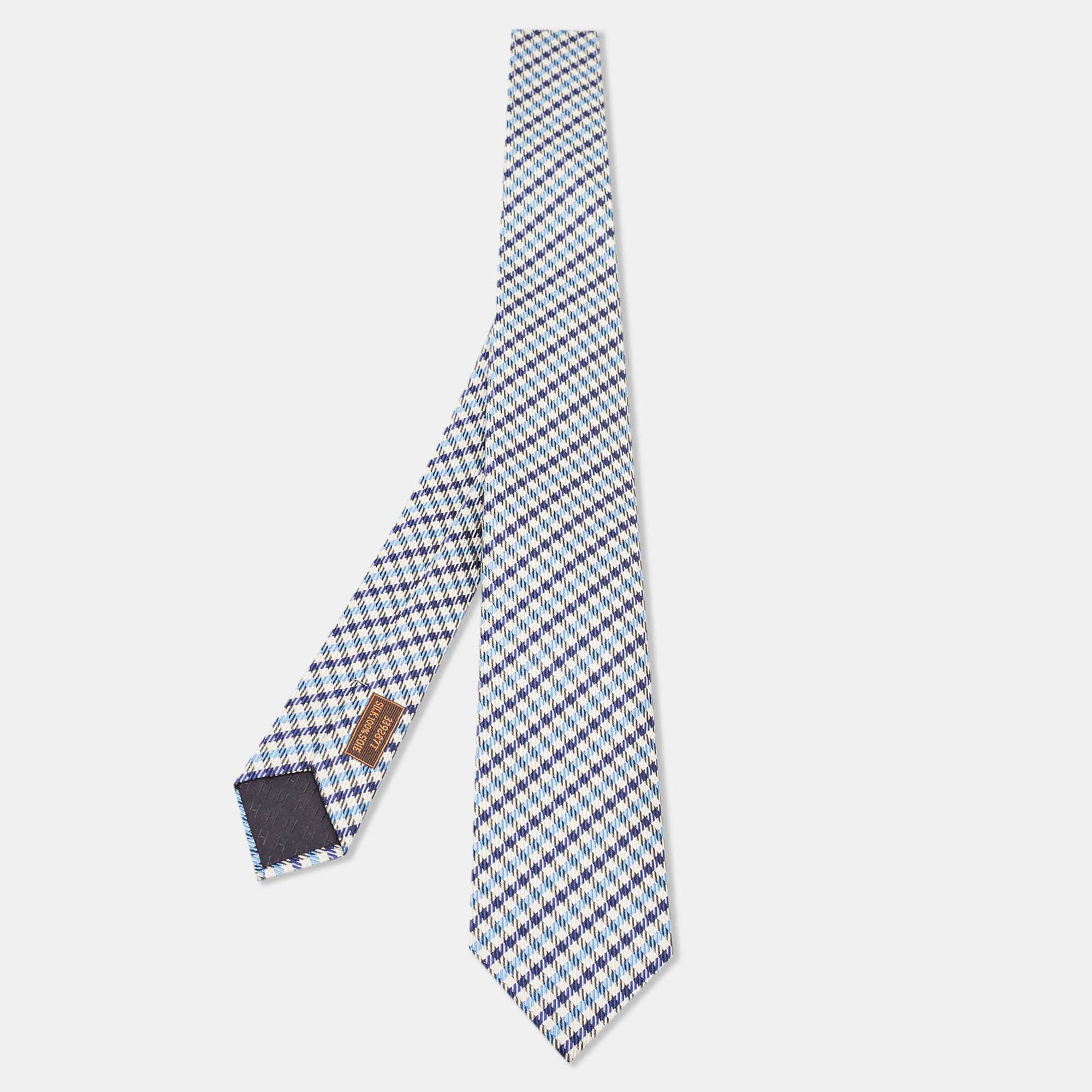 Pre Owned Hermès Blue English Boy Silk Jacquard Slim Tie