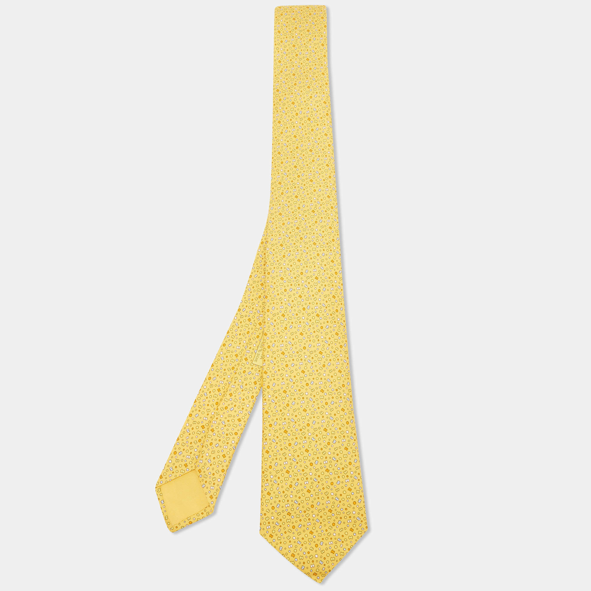 Hermes Yellow Bubble H Printed Silk Slim Tie