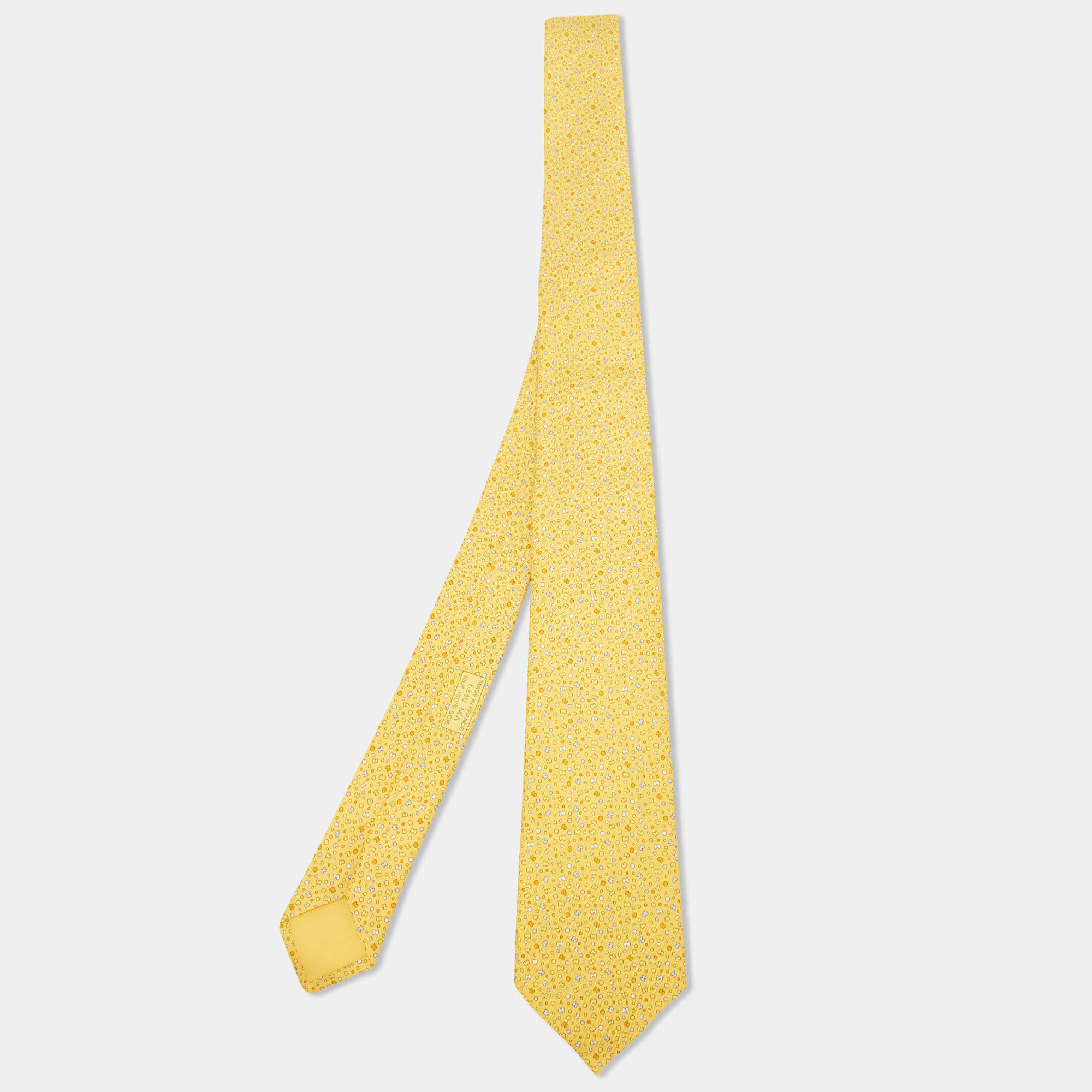 Pre Owned Hermès Yellow Bubble H Printed Silk Slim Tie