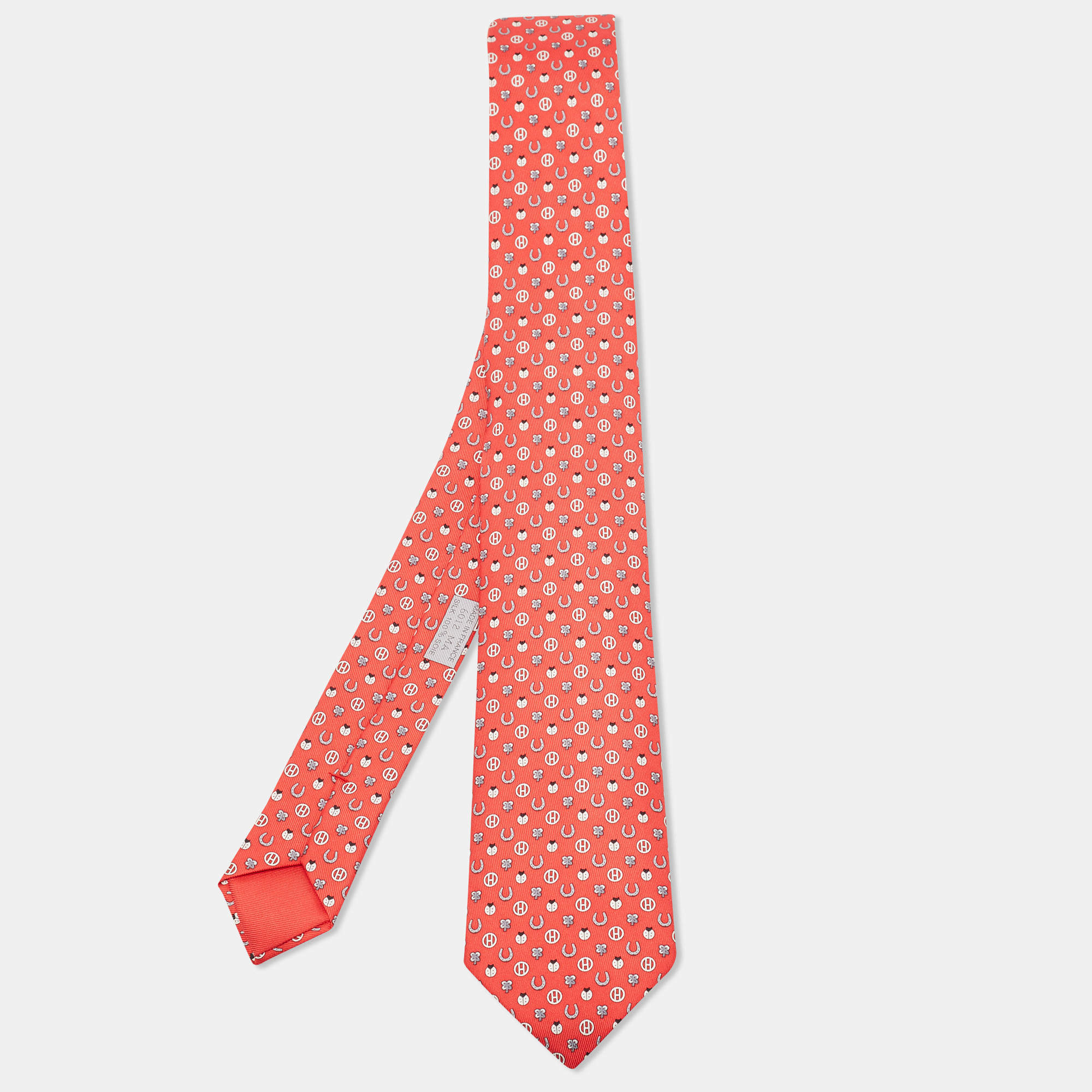 Hermès Red Job Interview Print Silk Skinny Tie