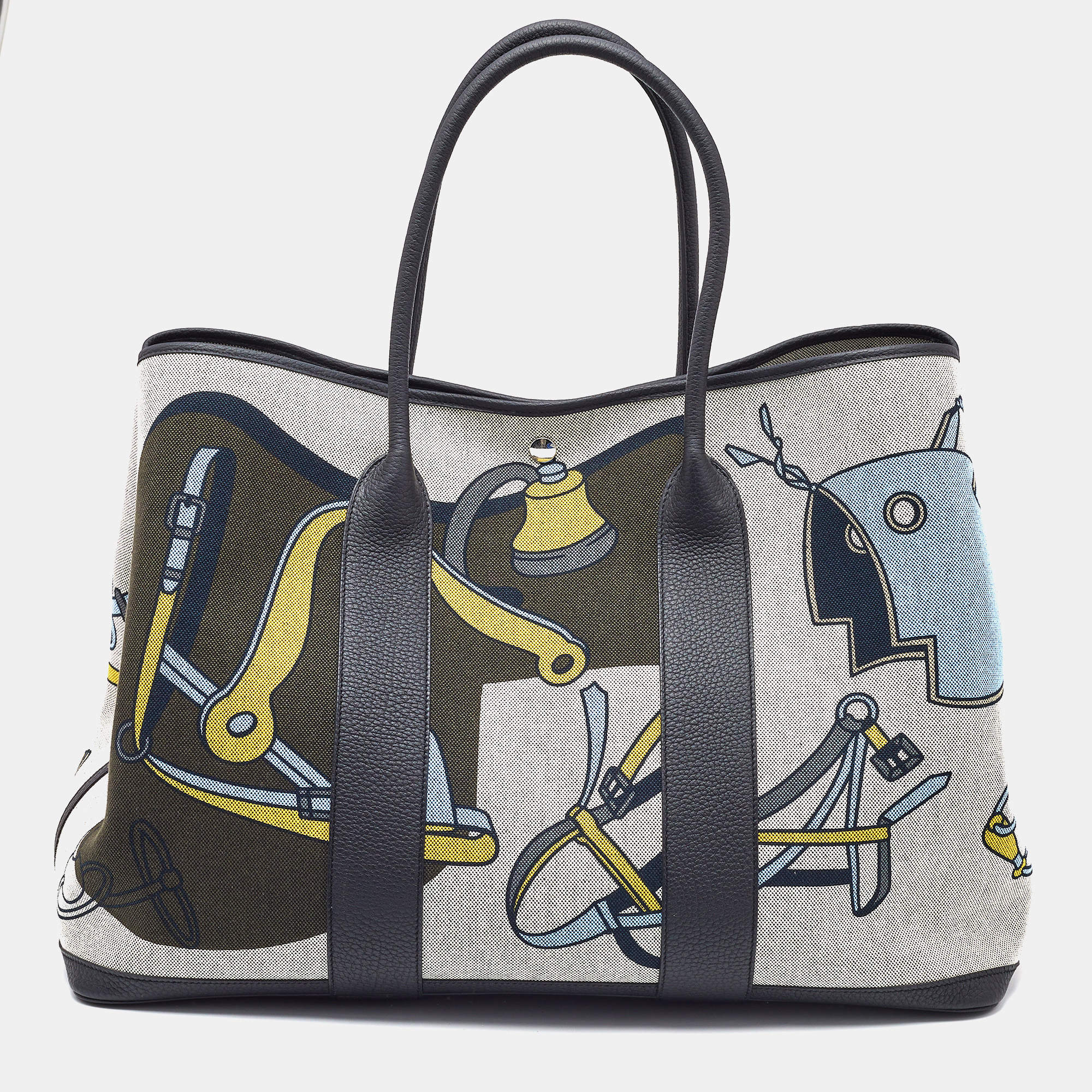 Hermes Ecorce/Bleu Paradis/Noir H Plume Canvas and Negonda Leather Garden Party Voyage 49 Bag