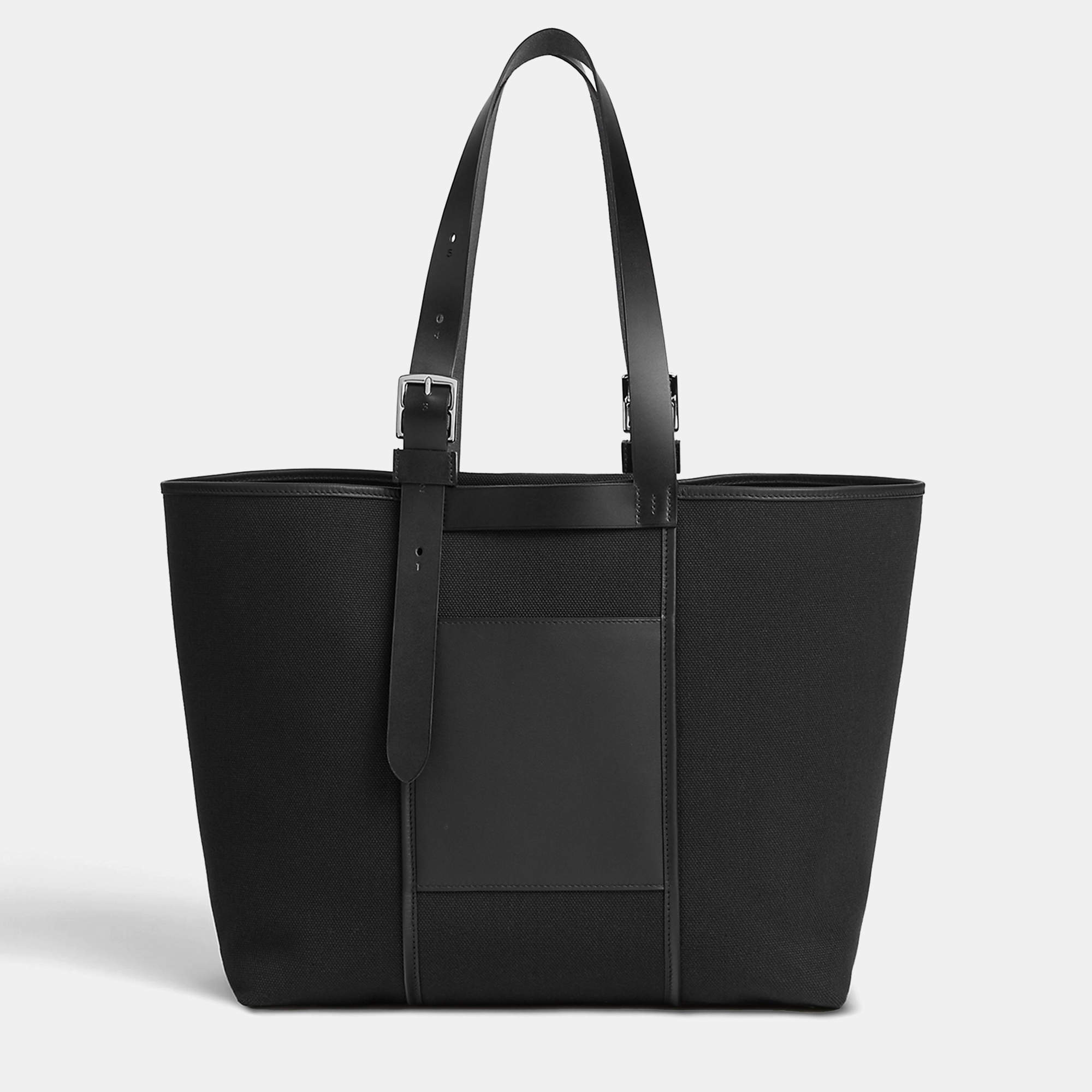 Hermes Black Canvas Leather Etriviere Pocket 35 Bag