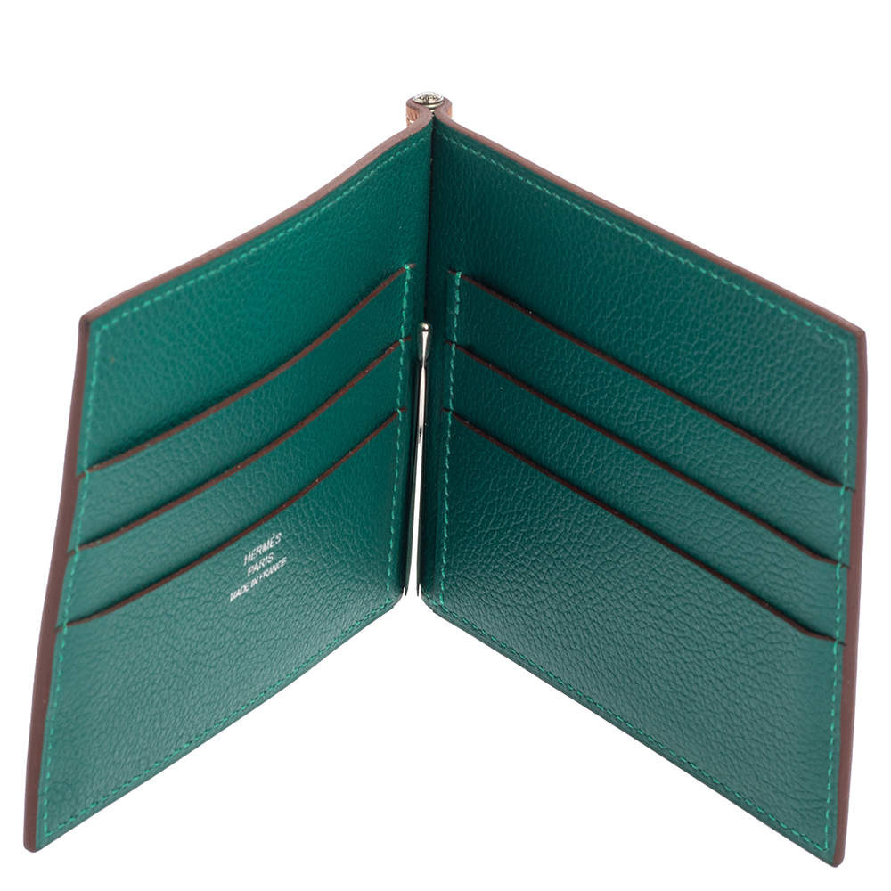 Hermes Gold/Vert Vertigo Evercolor Leather Poker Compact Wallet