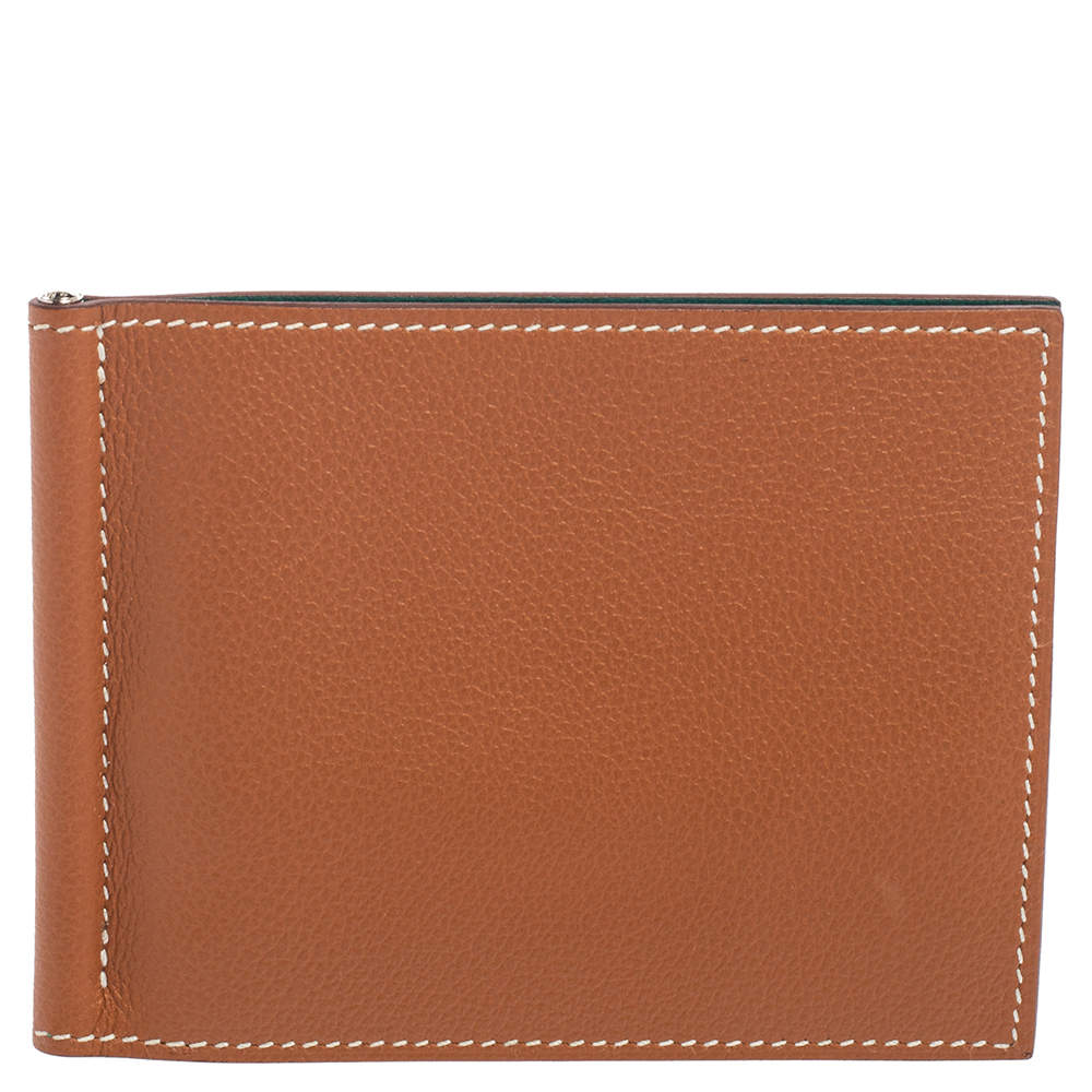 Hermes Gold/Vert Vertigo Evercolor Leather Poker Compact Wallet