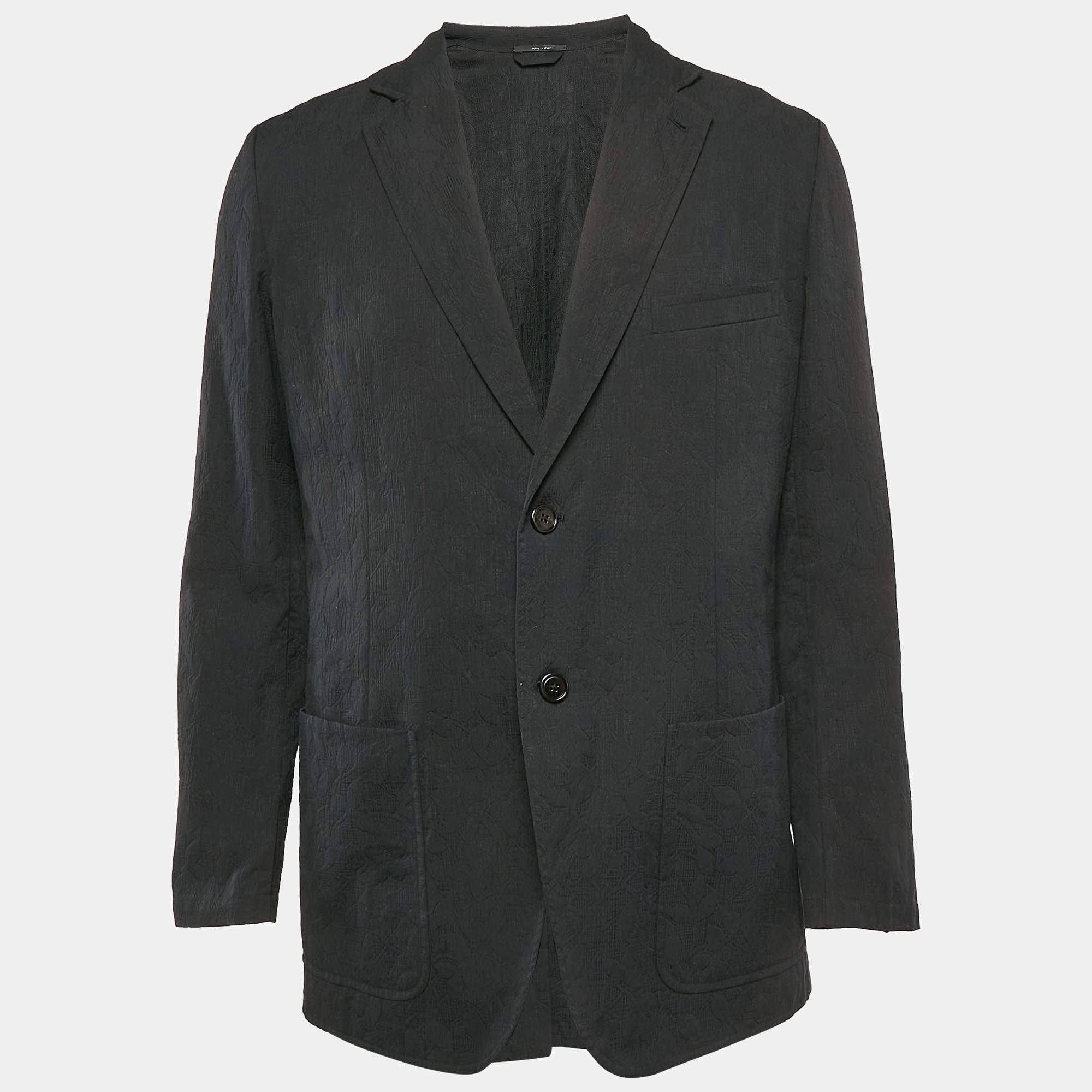 Hermès Black Cotton Jacquard Single Breasted Blazer XL