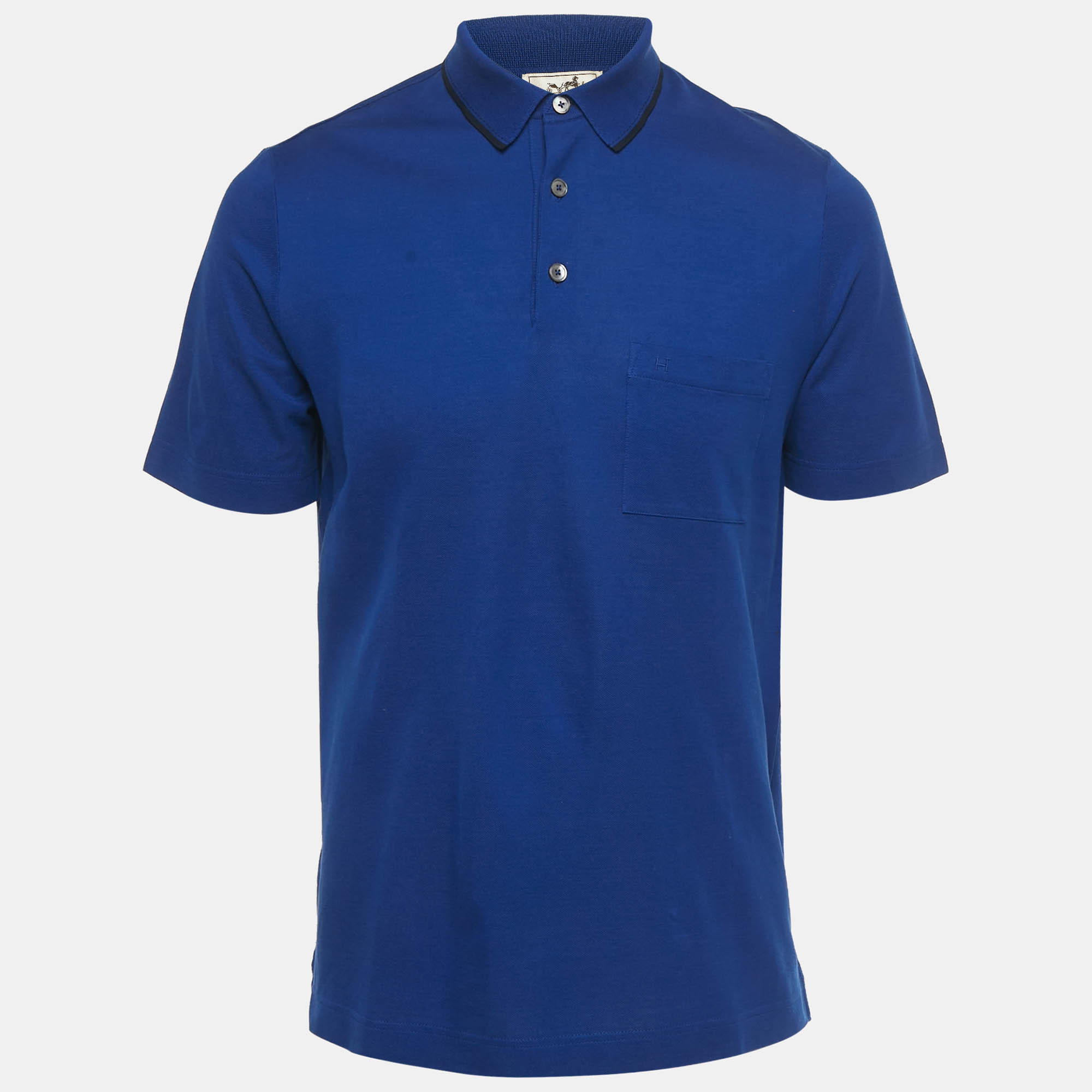 Pre Owned Hermes Royal Blue "H" Embroidered Cotton Polo T-Shirt M