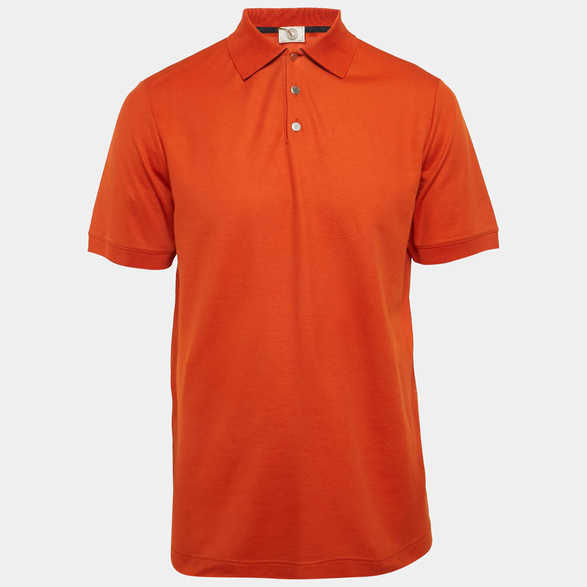 Pre Owned Hermes Orange Cotton Pique Polo T-Shirt XL