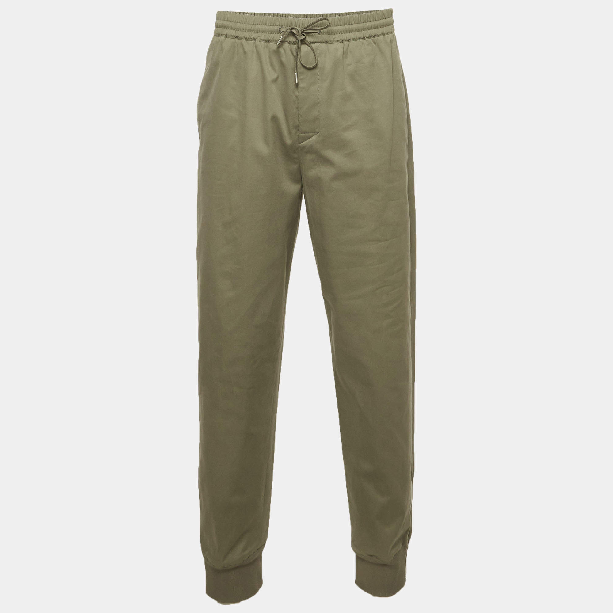 Pre Owned Hermes Khaki Cotton Gabardine Ankle Zip Joggers M