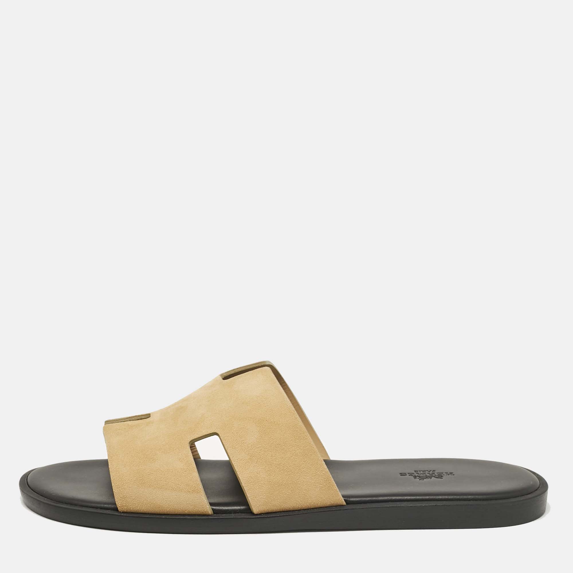 Pre Owned Hermès Beige Suede Izmir Flat Sandals Size 42.5