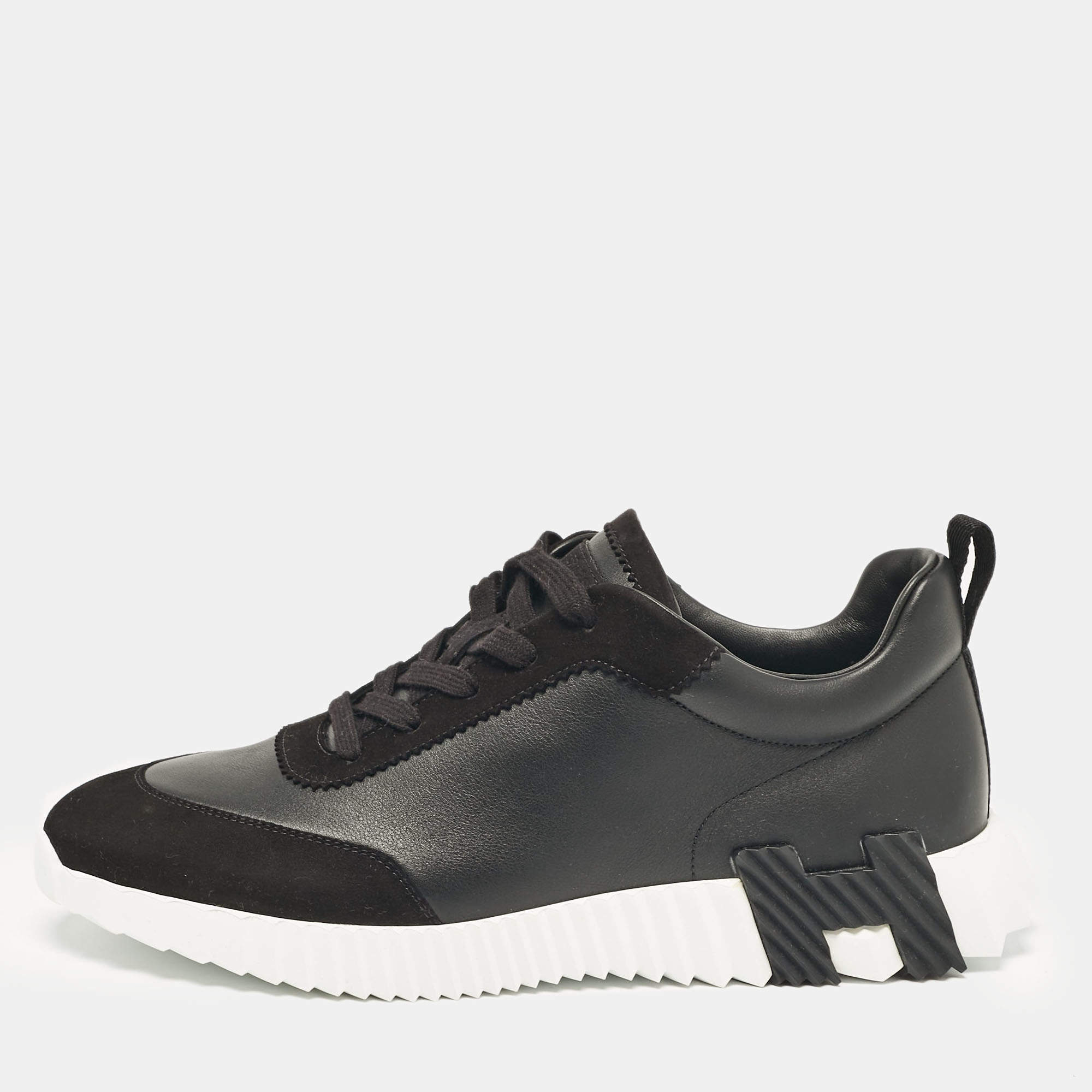 Hermes Black Leather and Suede Bouncing Sneakers Size 43