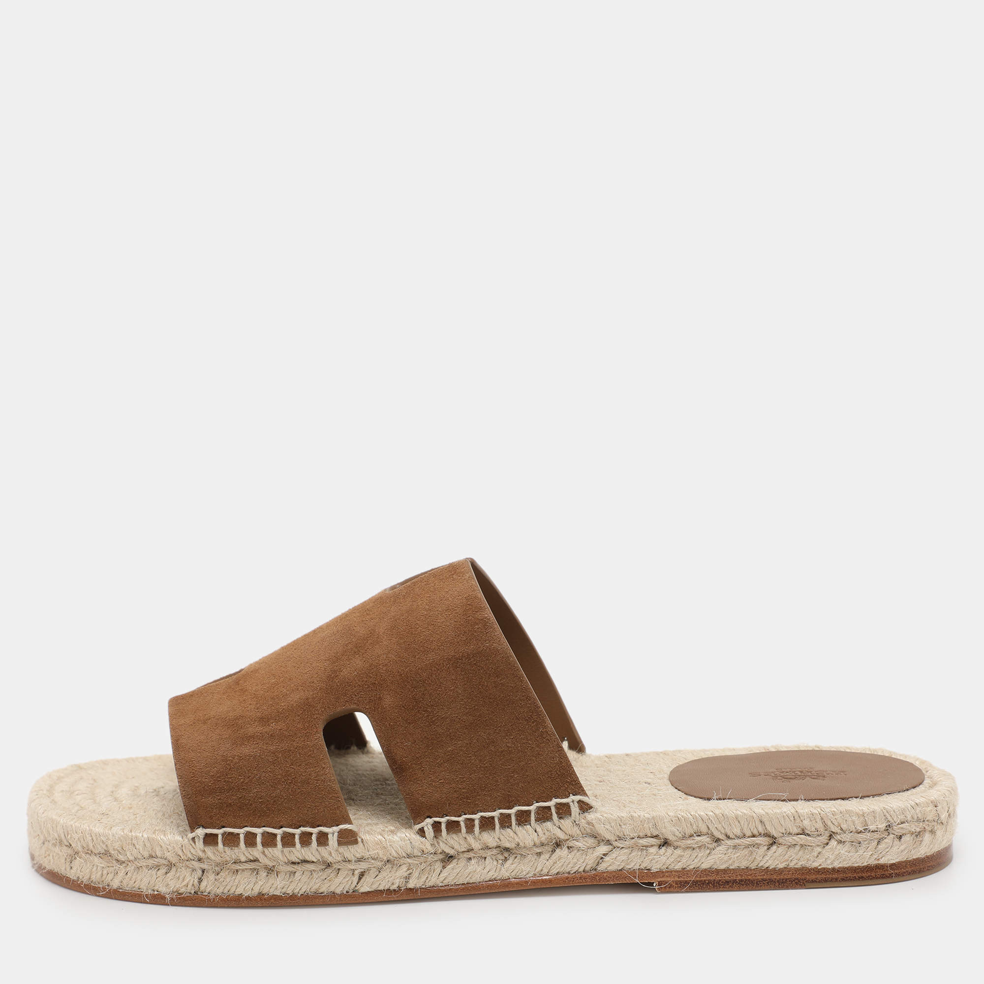 Hermes Brown Suede Antigua Espadrille Flats Size 43