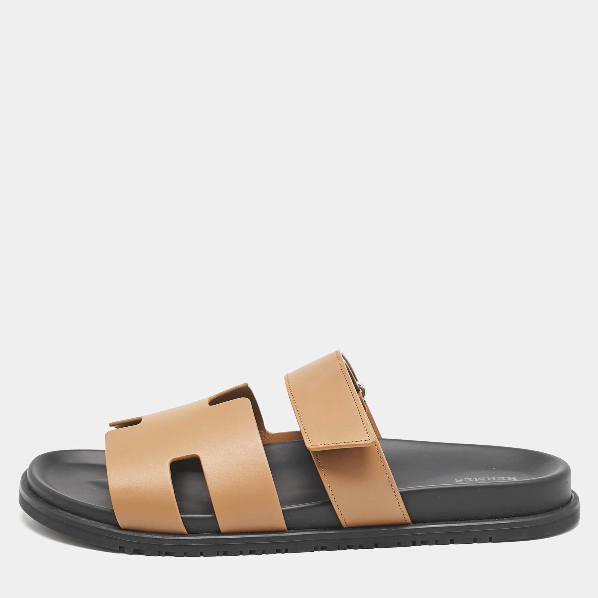 Hermes Brown Leather Chypre Sandals Size 47