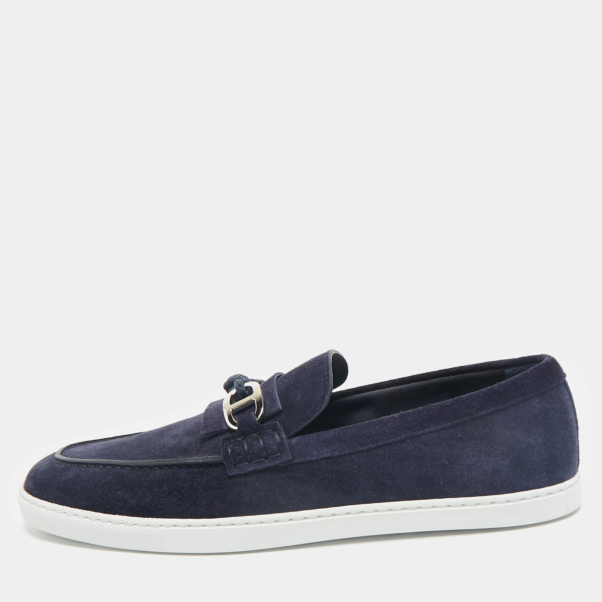 Hermès Navy Blue Suede Ignacio Loafers Size 42.5