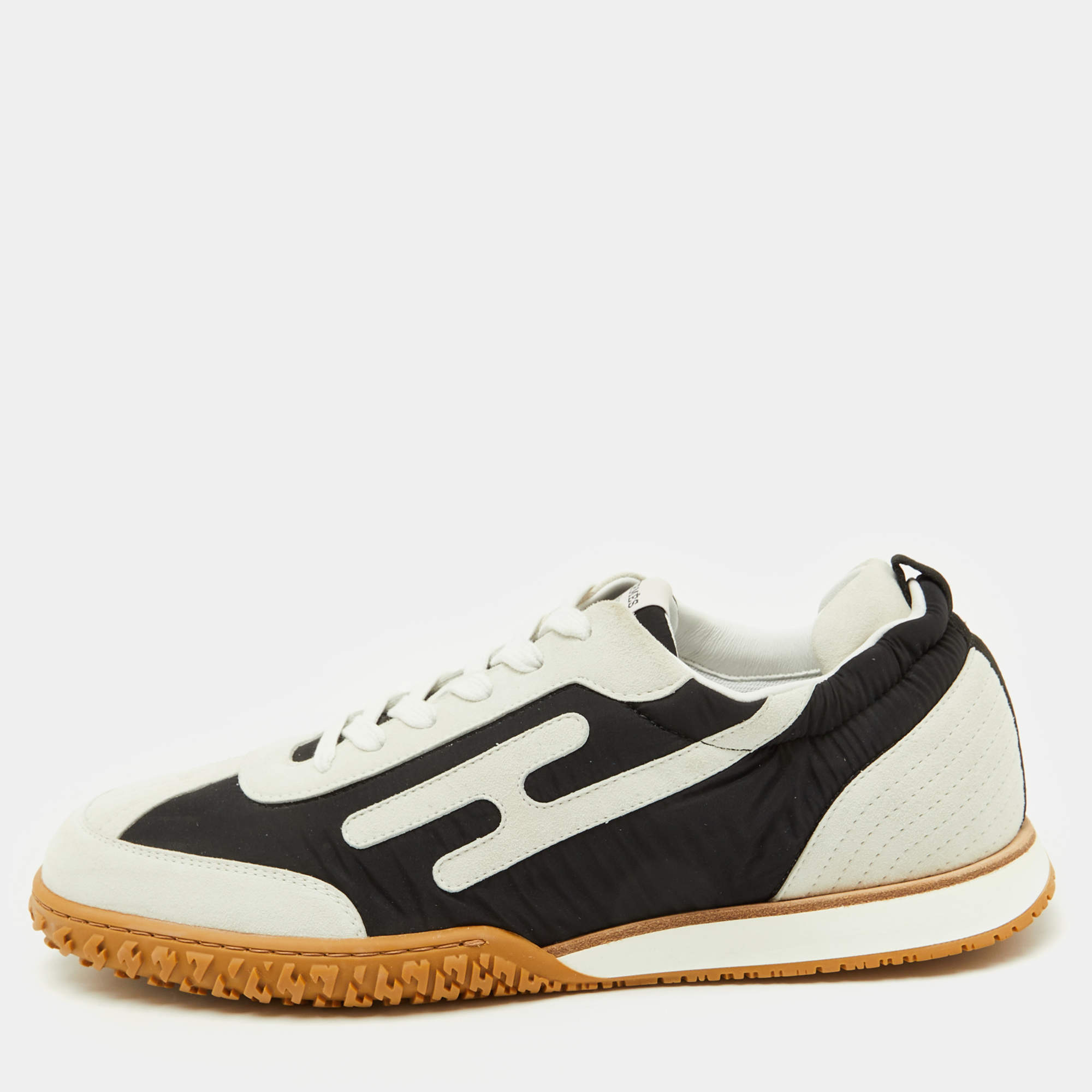 Hermès Black/White Fabric and Suede Jet Sneakers Size 42