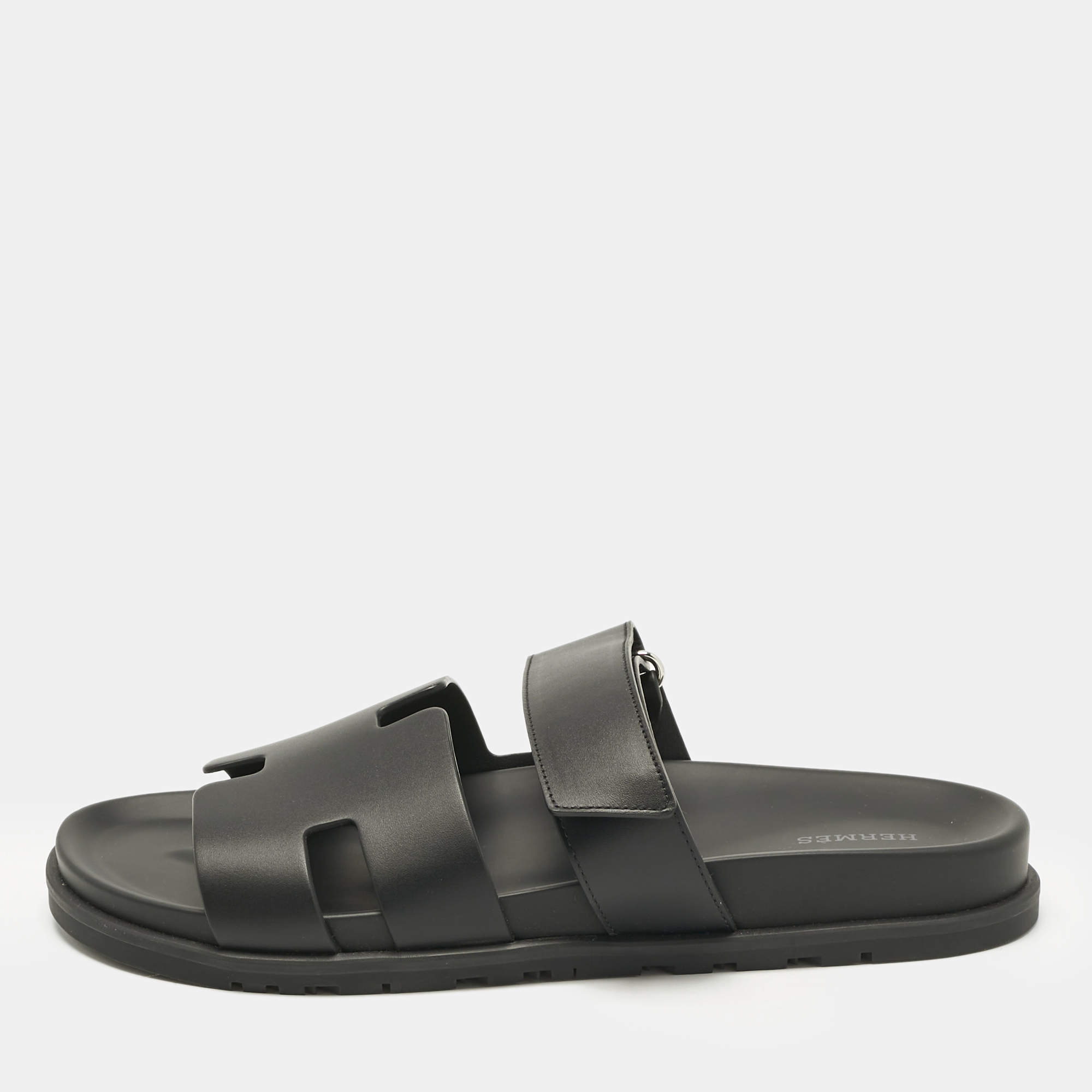 Pre Owned Hermès Black Leather Chypre Sandals Size 43