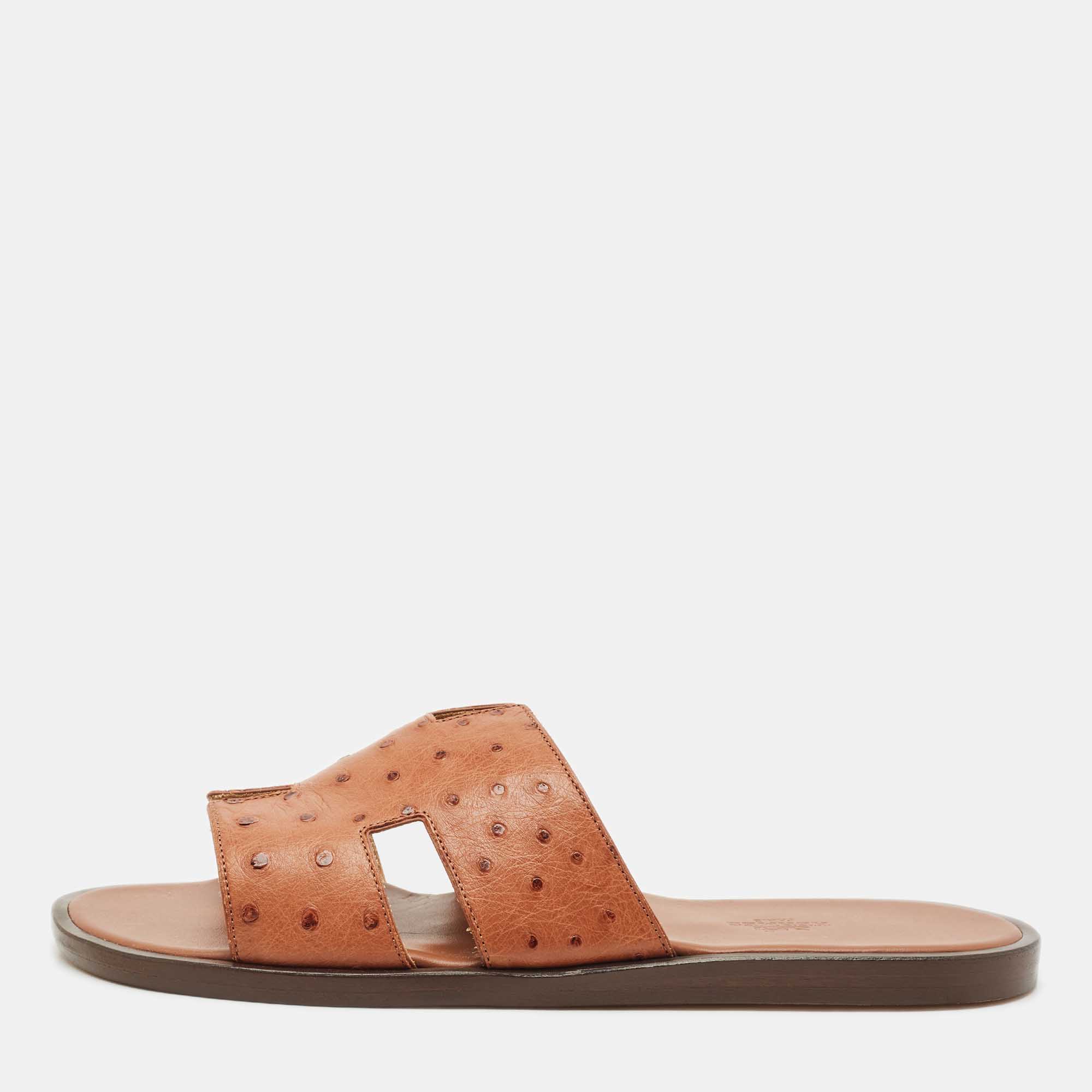 Pre Owned Hermès Ostrich Leather Izmir Sandals Size 42