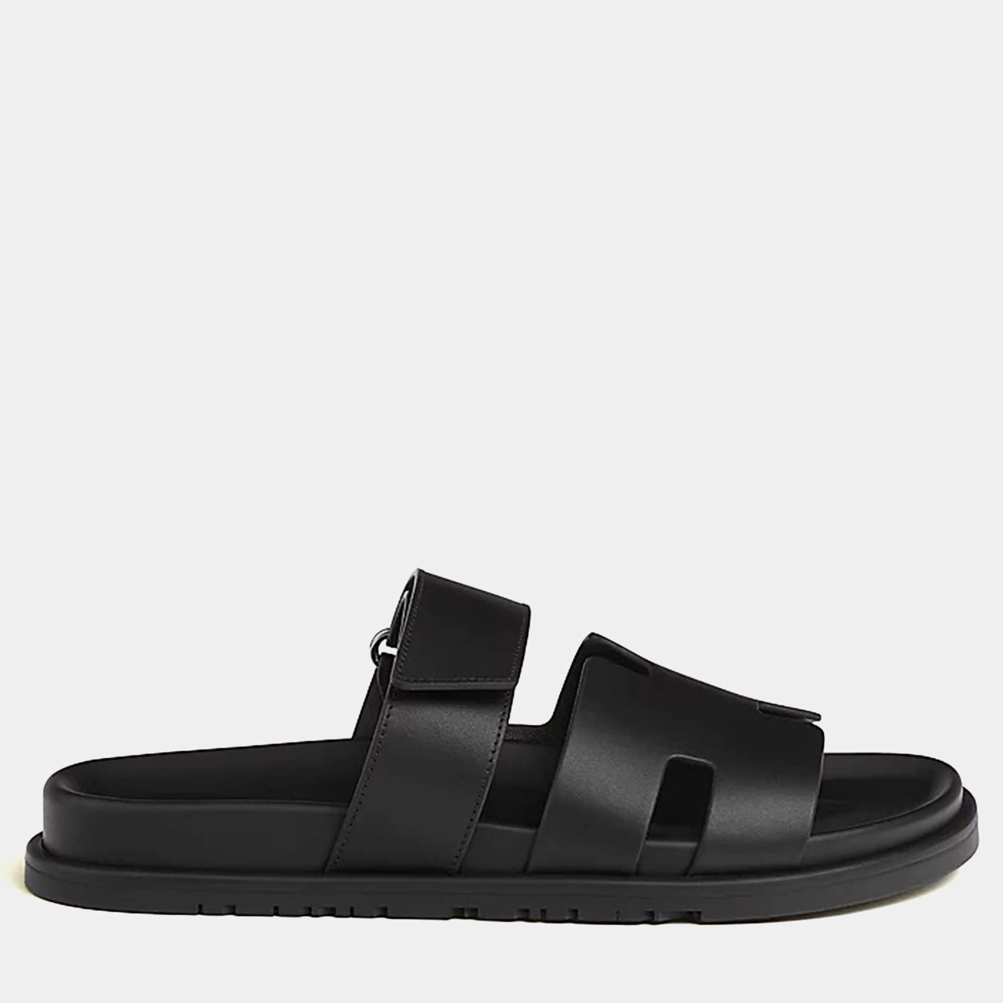 Pre Owned Hermes Chypre Sandal Size 43 Noir Calfskin
