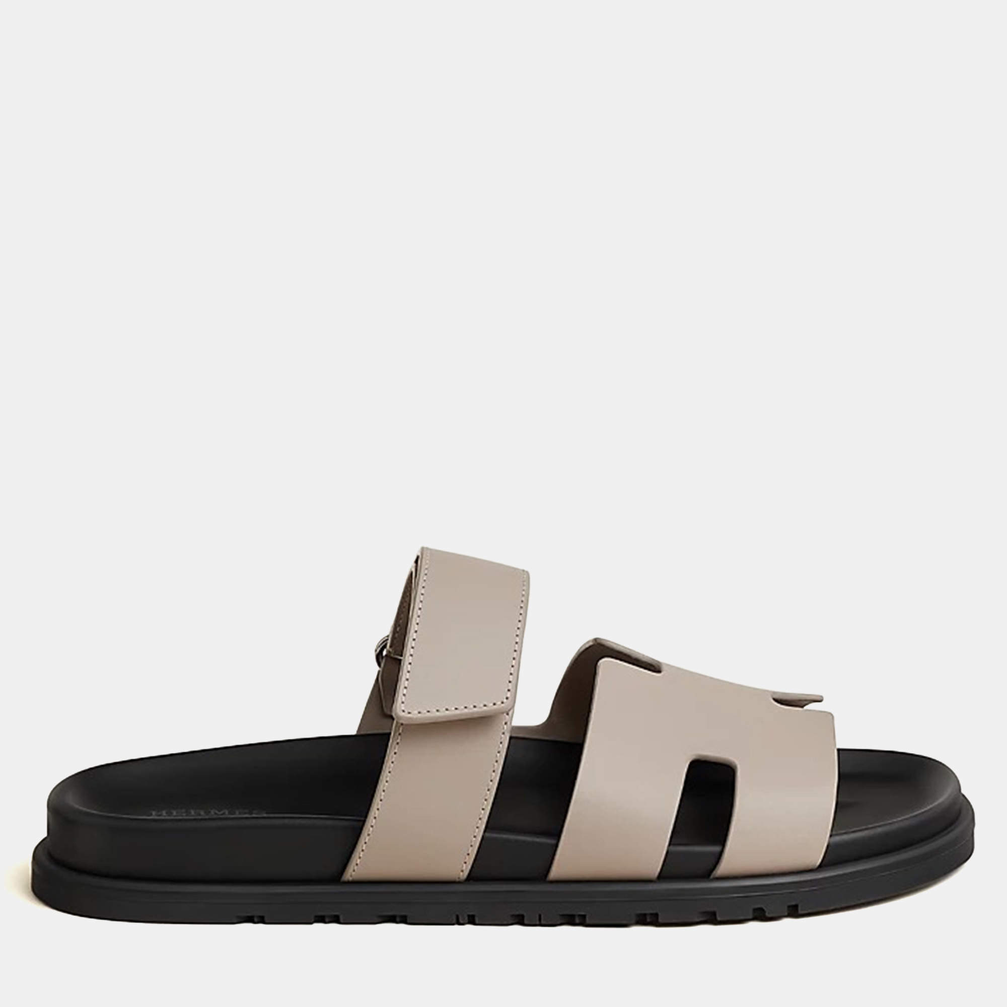 Pre Owned Hermes Chypre Sandal Size 42 Beige Galet Calfskin