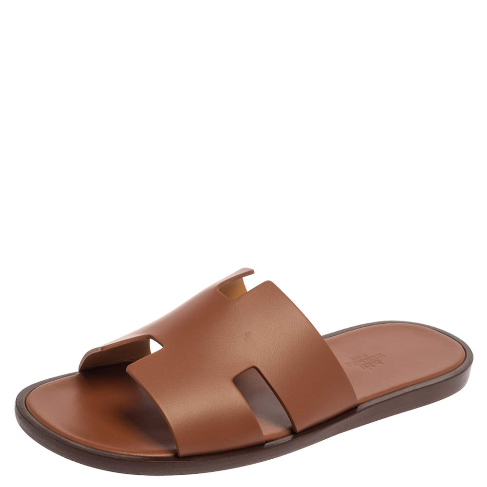 Hermes Brown Leather Izmir Sandals Size 41