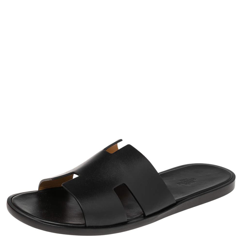 Hermes Black Leather Izmir Slide Sandal Size 46