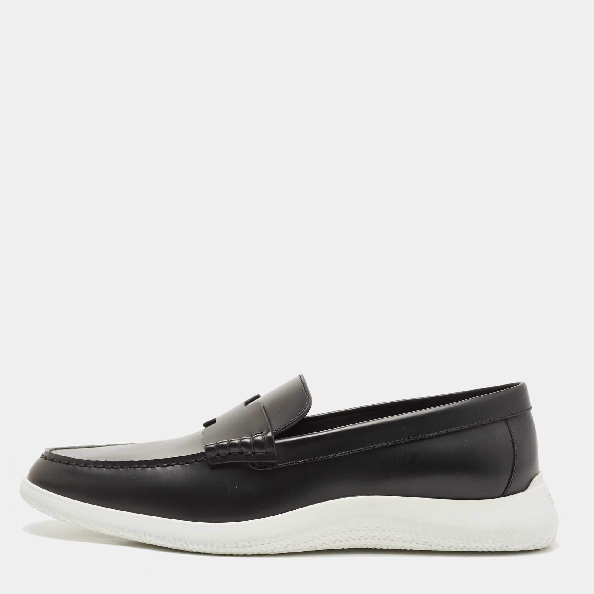 Hermes Black Leather Slip On Sneaker Loafers Size 43.5