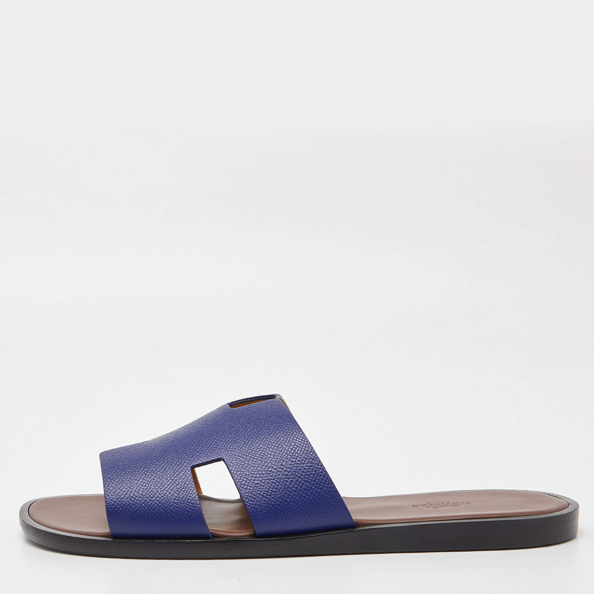 Hermes Blue Leather Izmir Flat Sandals Size 42