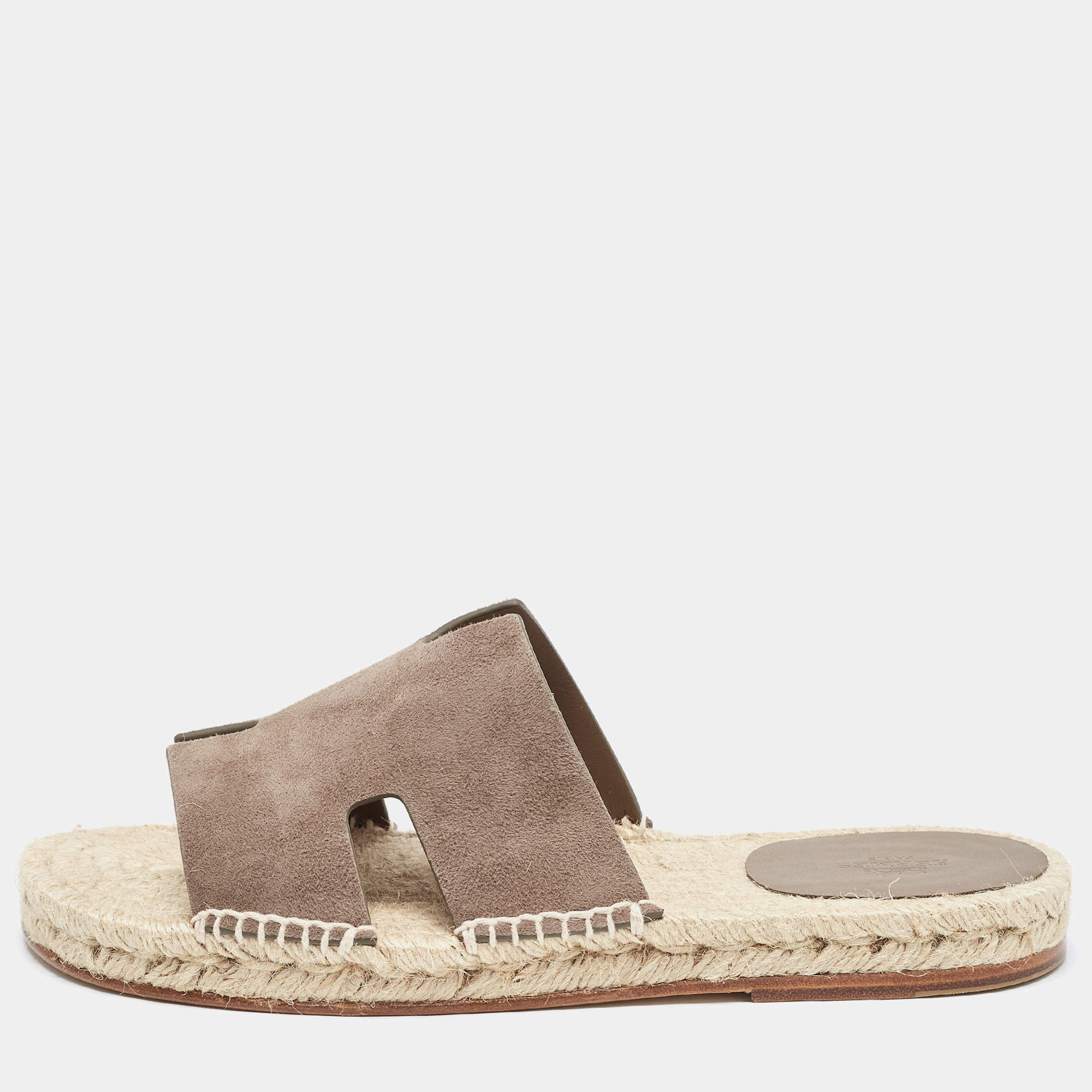 Hermes Brown Suede Antigua Flat Slides Size 41