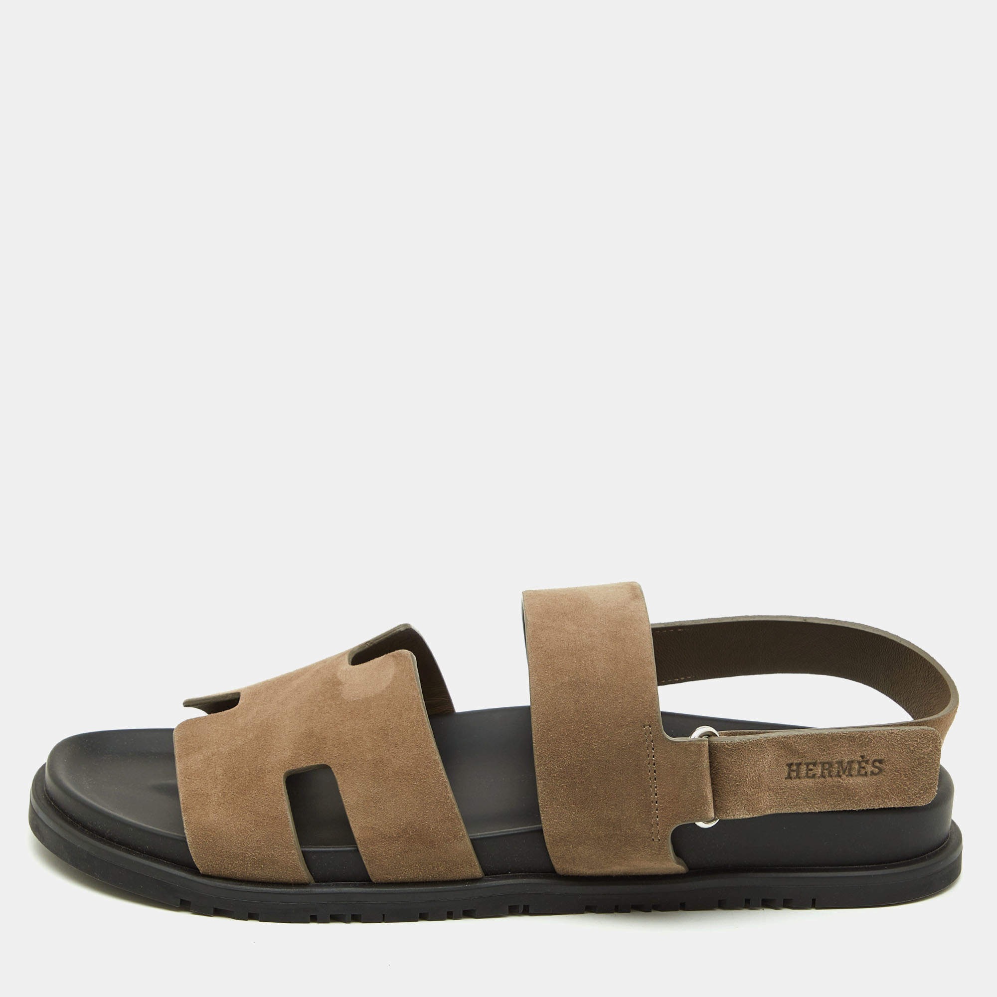 Hermes Taupe Suede Chypre Sandals Size 45