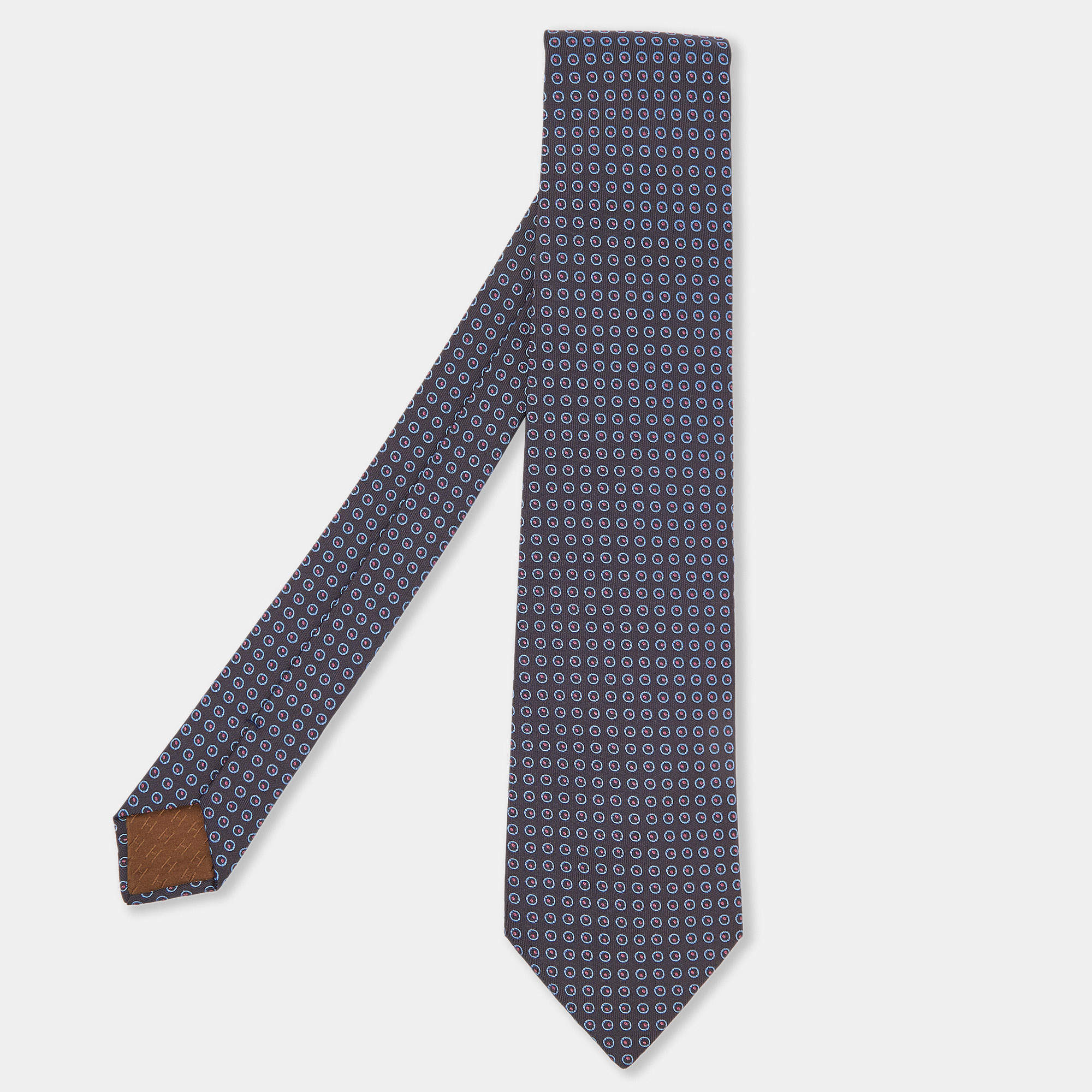 Hermes Brown/Blue Circle Pattern Silk Tie