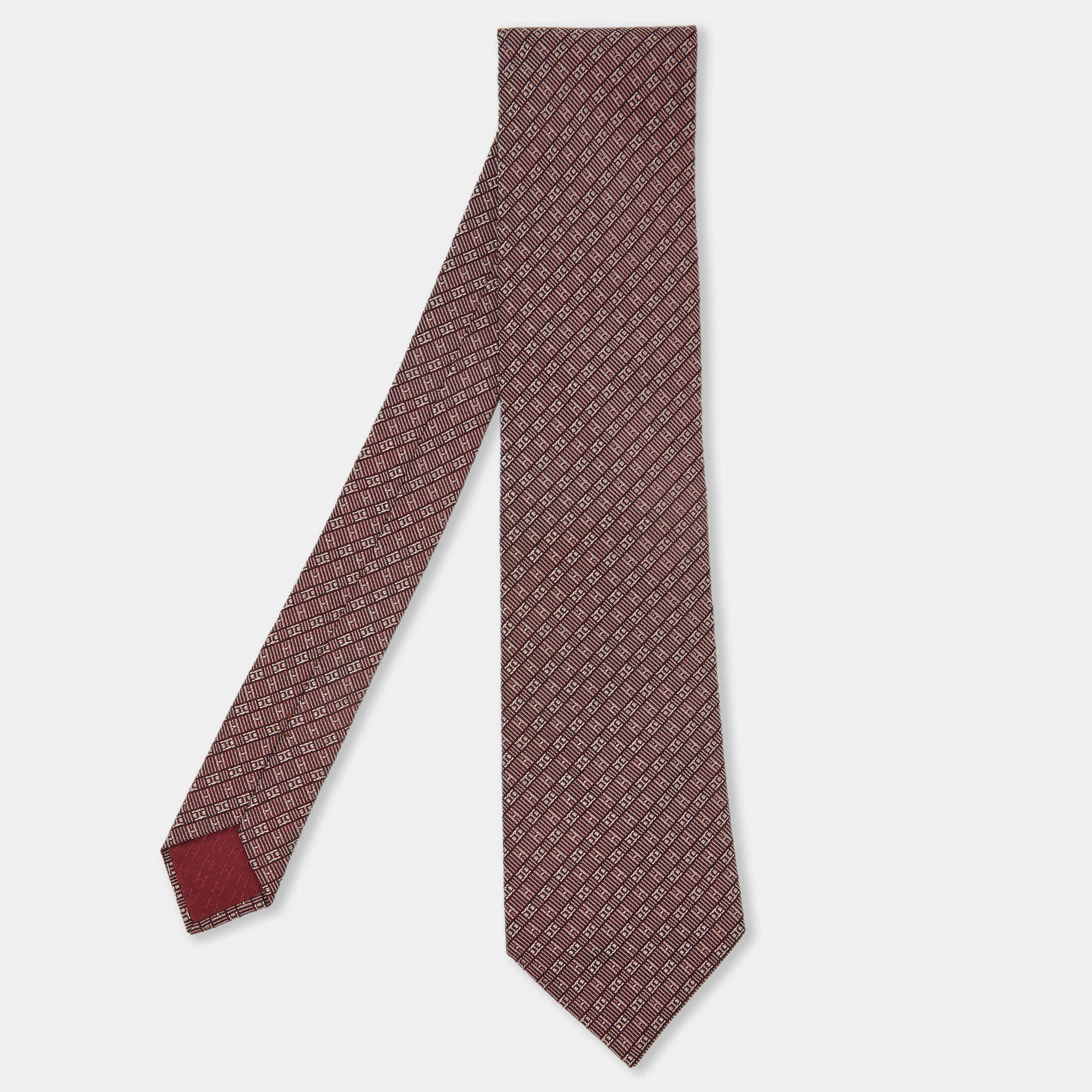 Hermes Maroon H Pattern Silk Tie