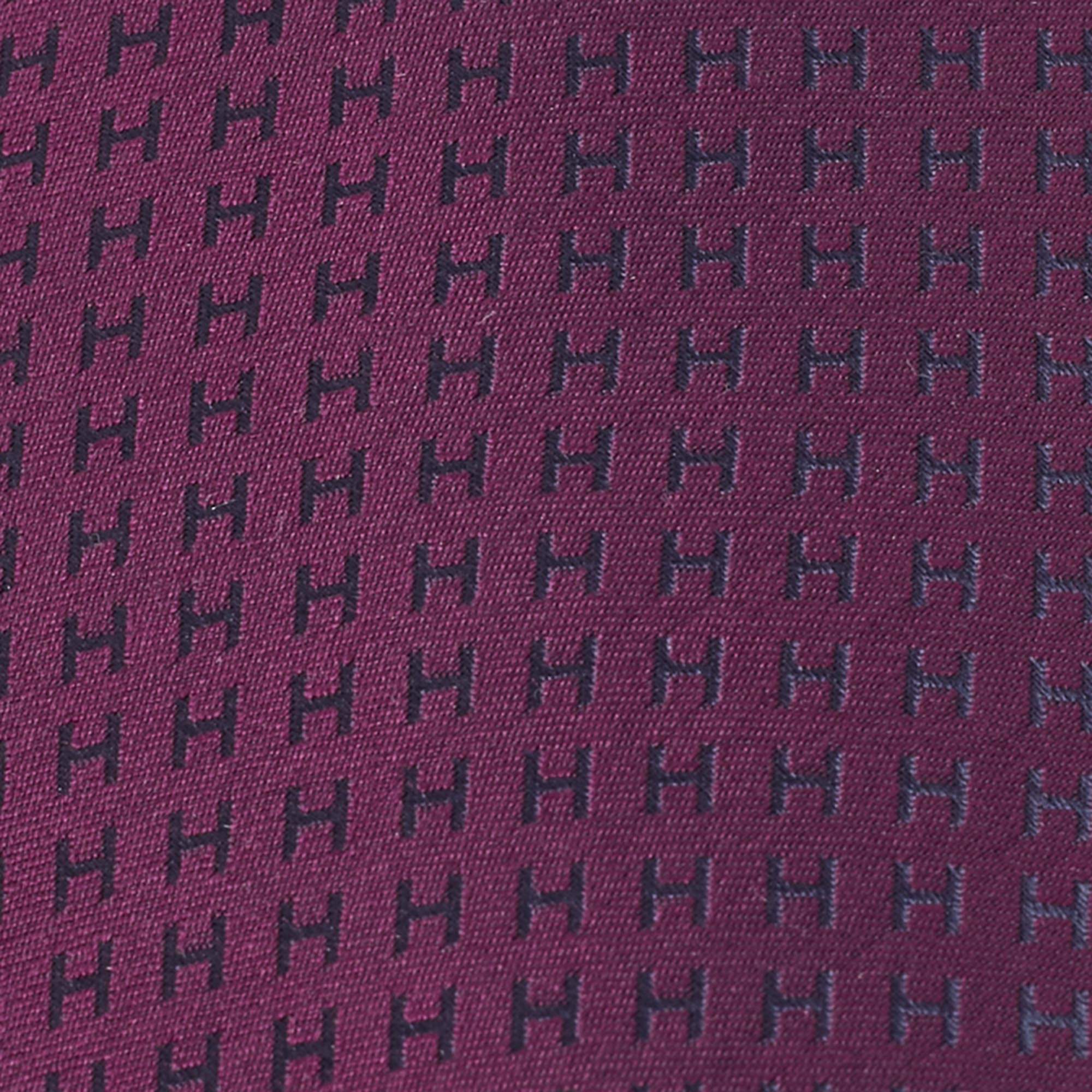 Pre Owned Hermès Purple H patterned Jacquard Silk Tie 
