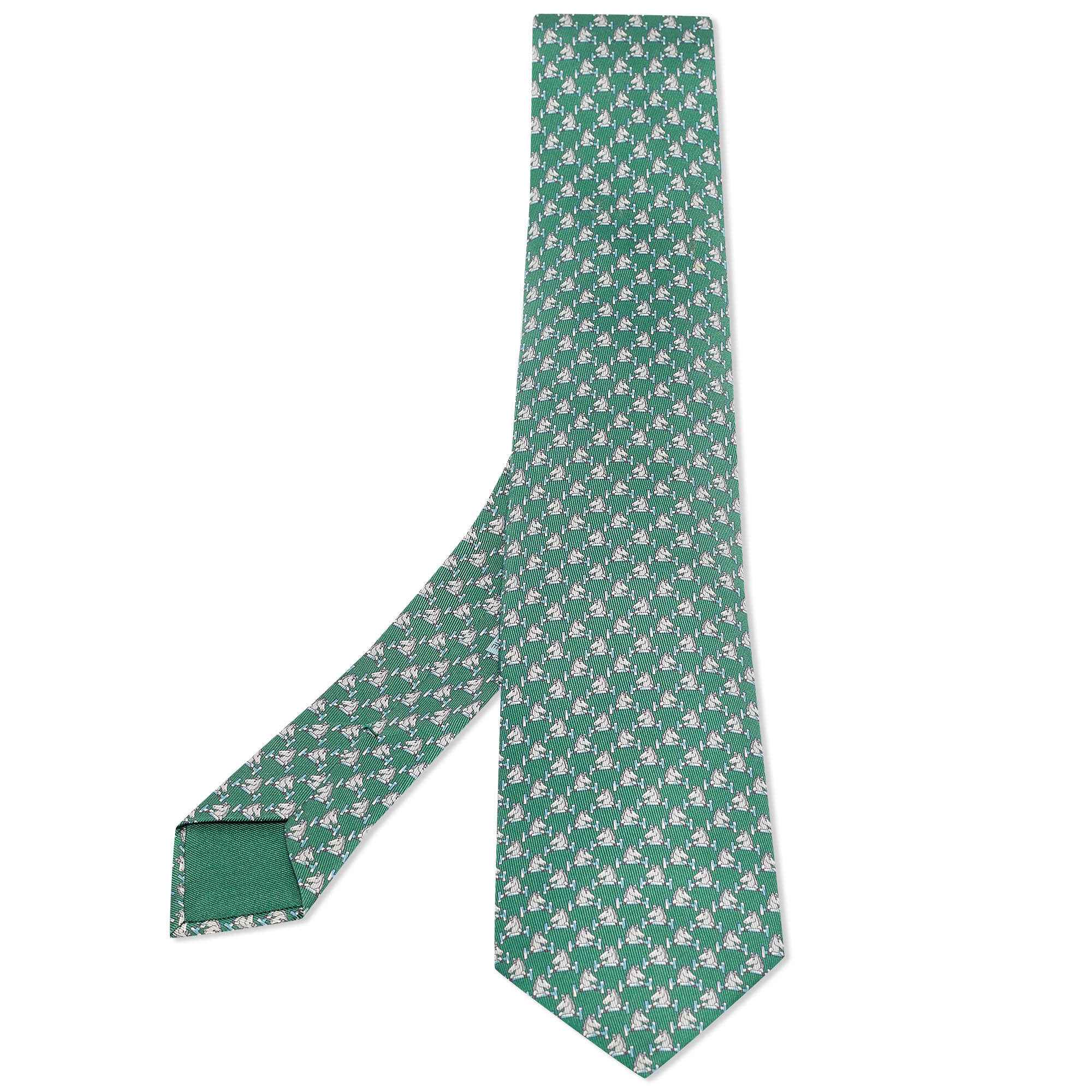 Pre Owned Hermès Green Cheval Au Bar Print Silk Tie