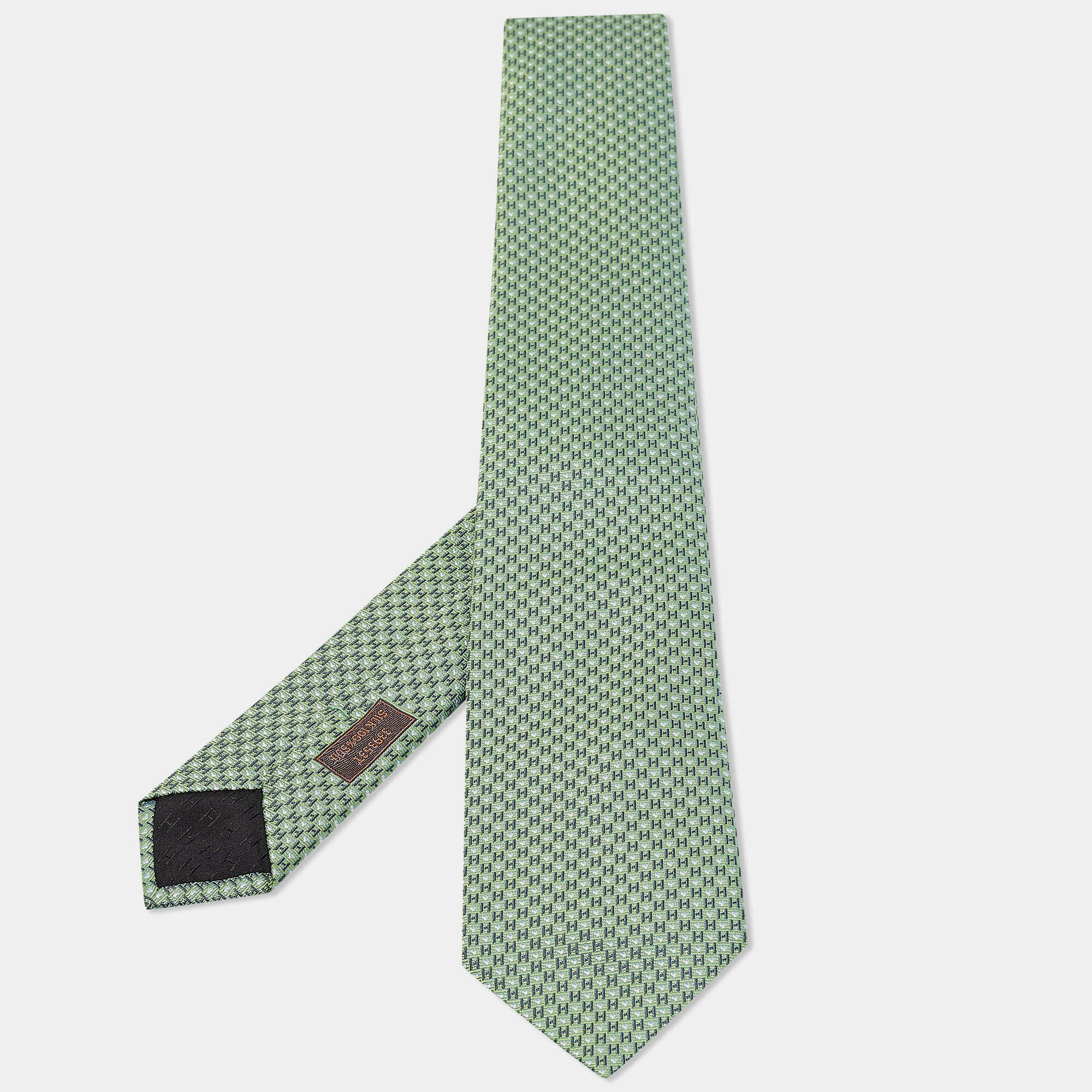 Pre Owned Hermes Green H Love Jacquard Silk Tie