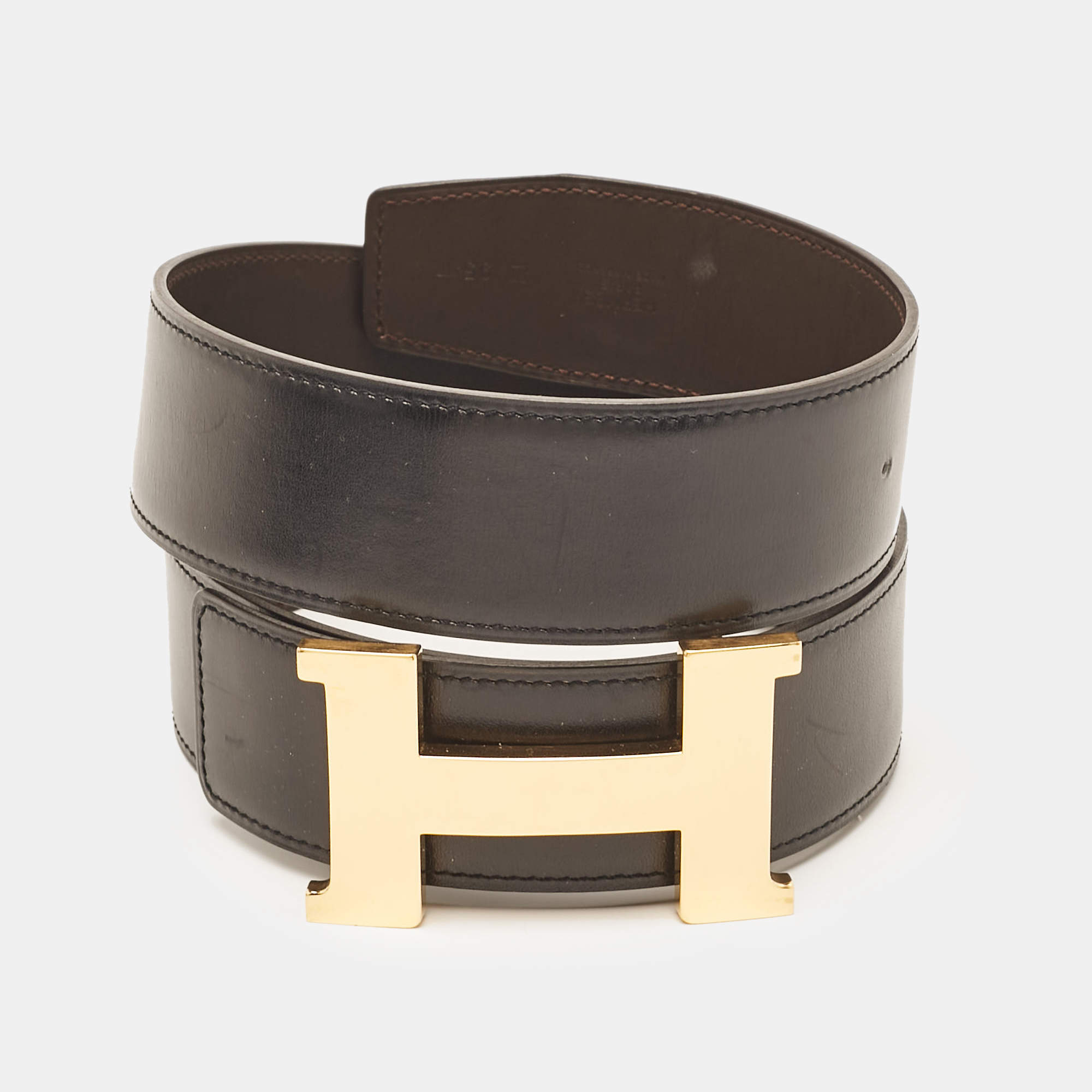 Hermes Noir/Chocolate Chamonix and Swift Leather Constance Reversible Belt 95 CM