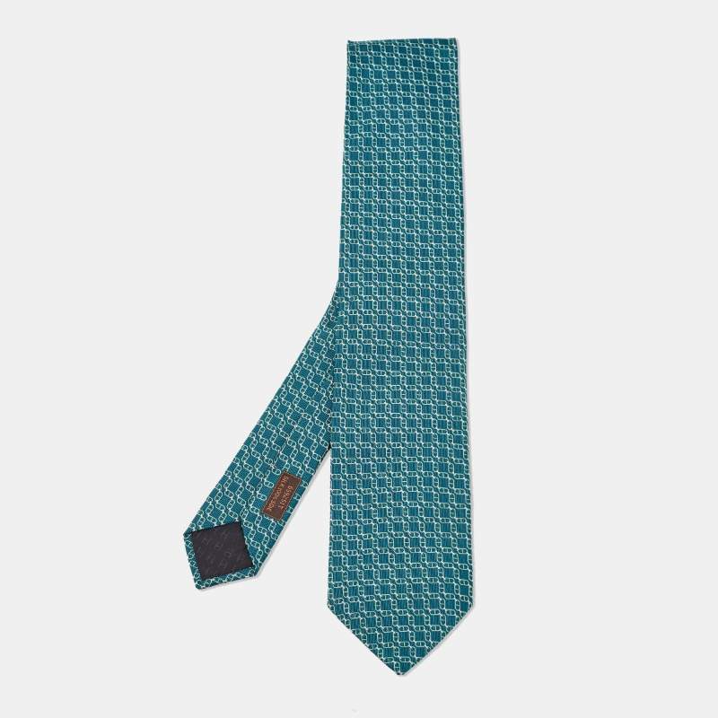 Pre Owned Hermes Blue Patterned Silk Chaine d'Ancre Neck Tie