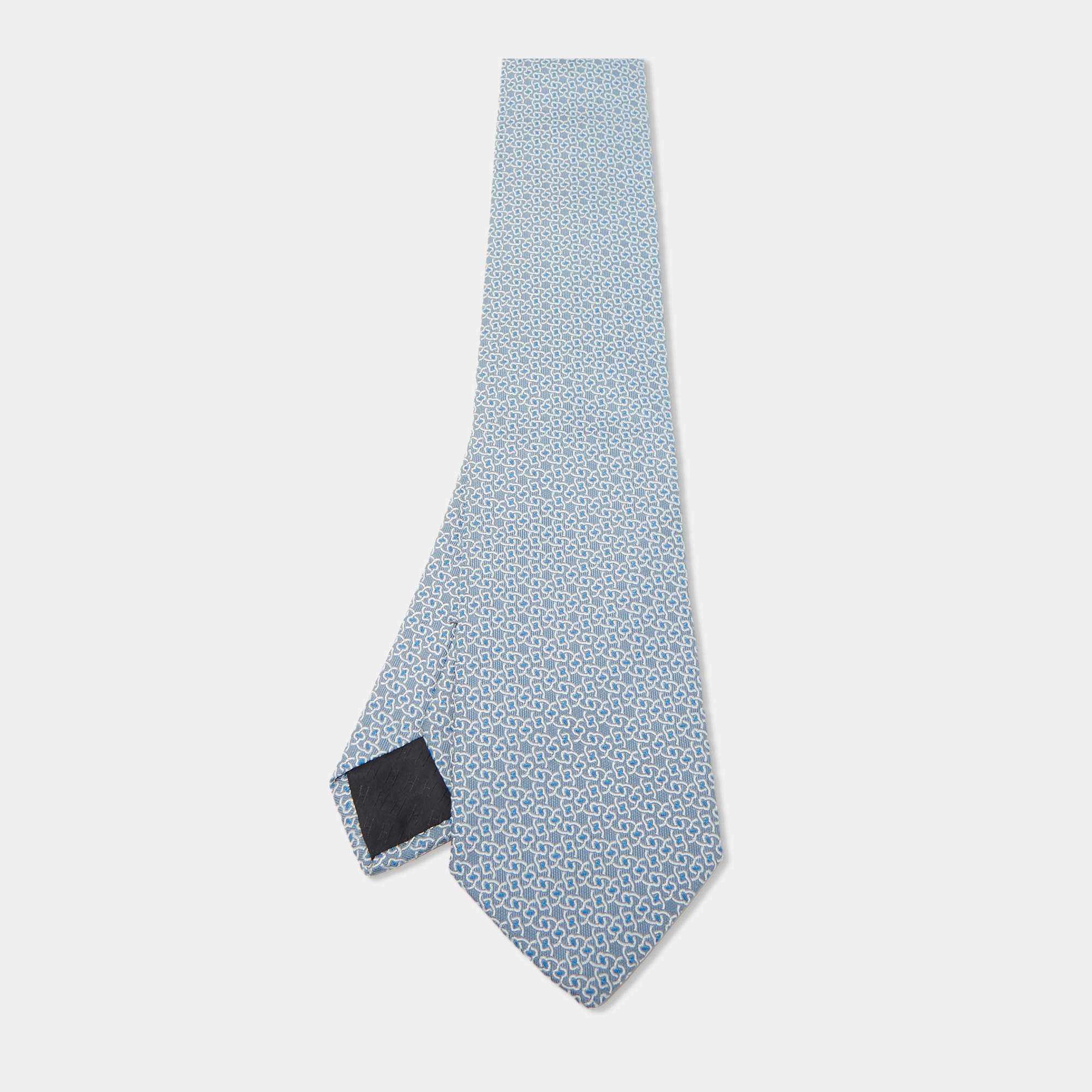 Pre Owned Hermes Blue Patterned Silk Classic Tie