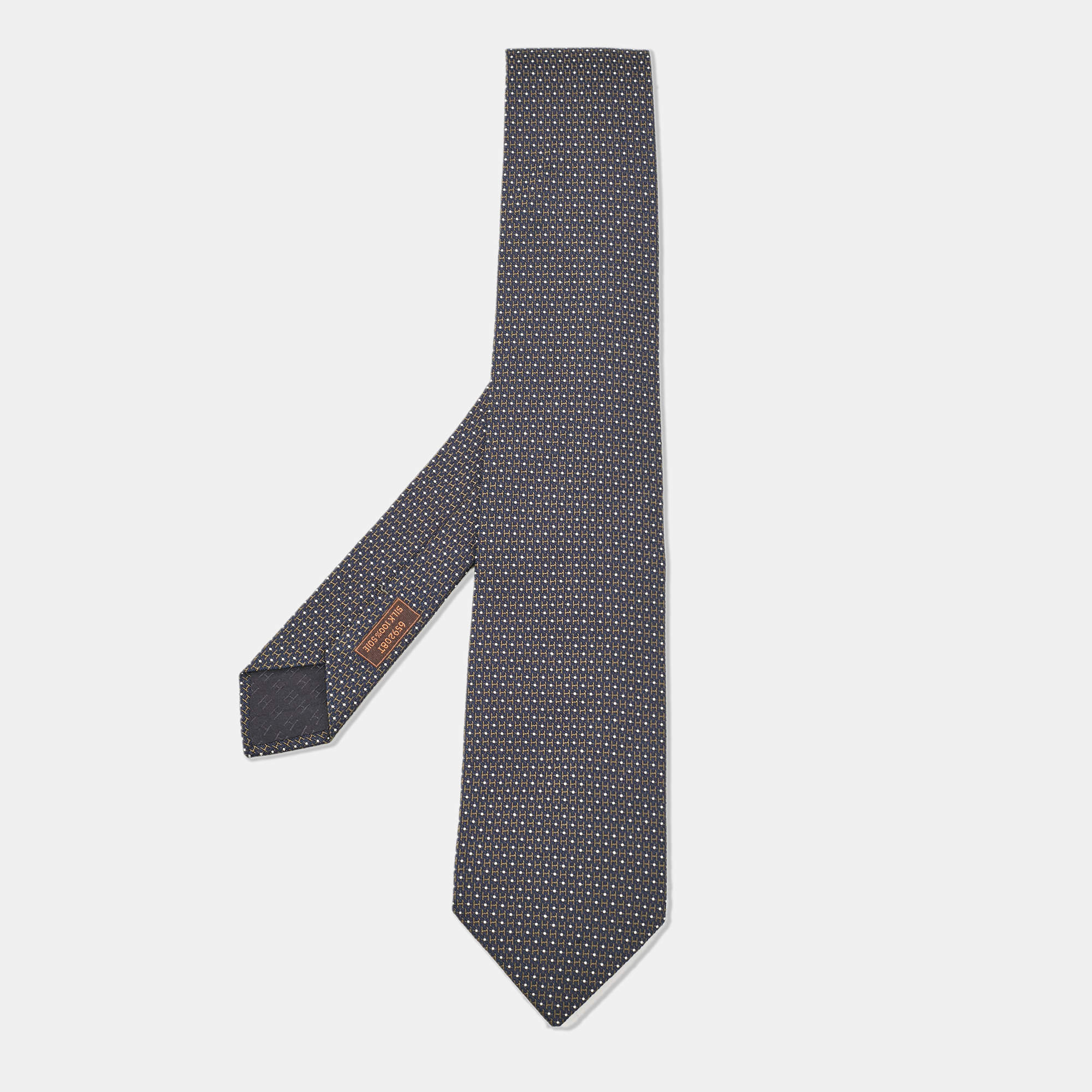 Pre Owned Hermes Navy Blue H Pattern Silk Tie