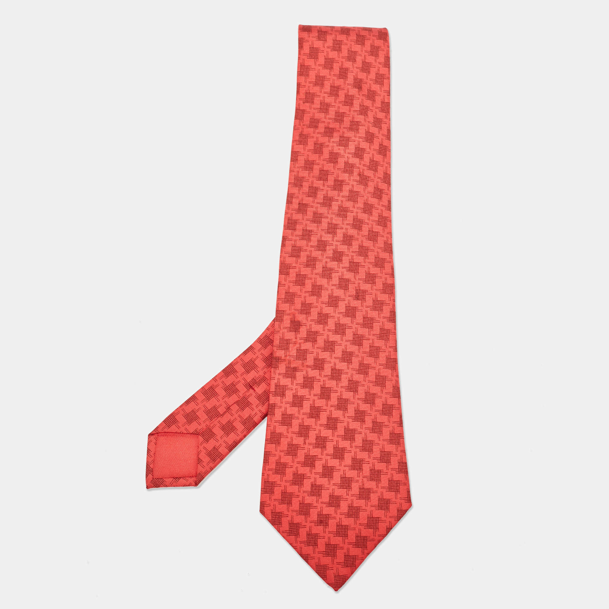 Pre Owned Hermes Pink Print Silk Tie