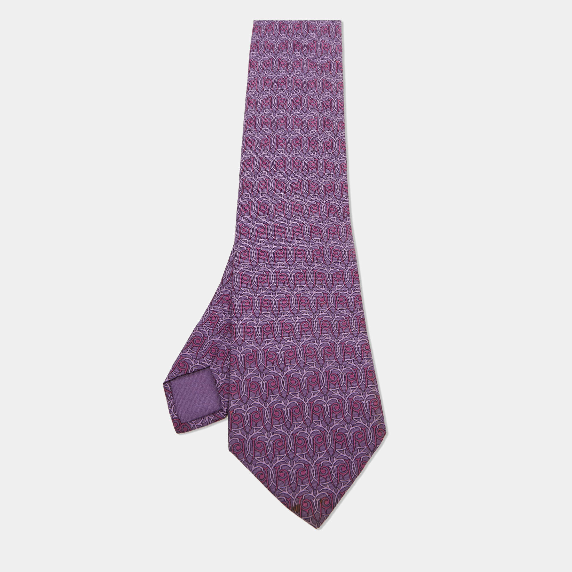 Hermes Purple Patterned Silk Classic Tie
