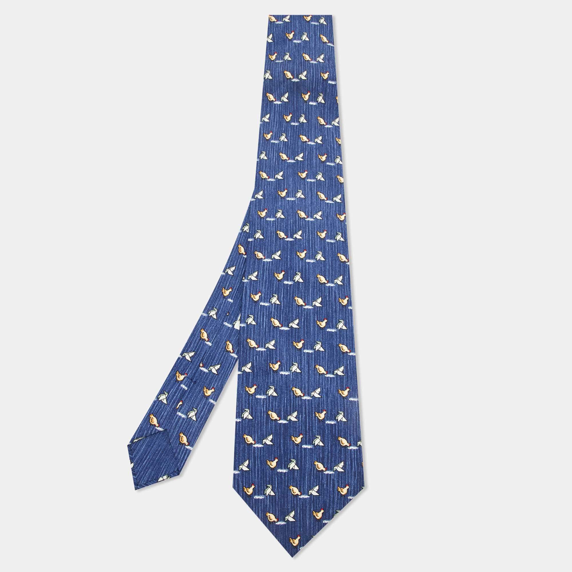 Hermès Multicolor Umbrella Print Silk Classic Tie