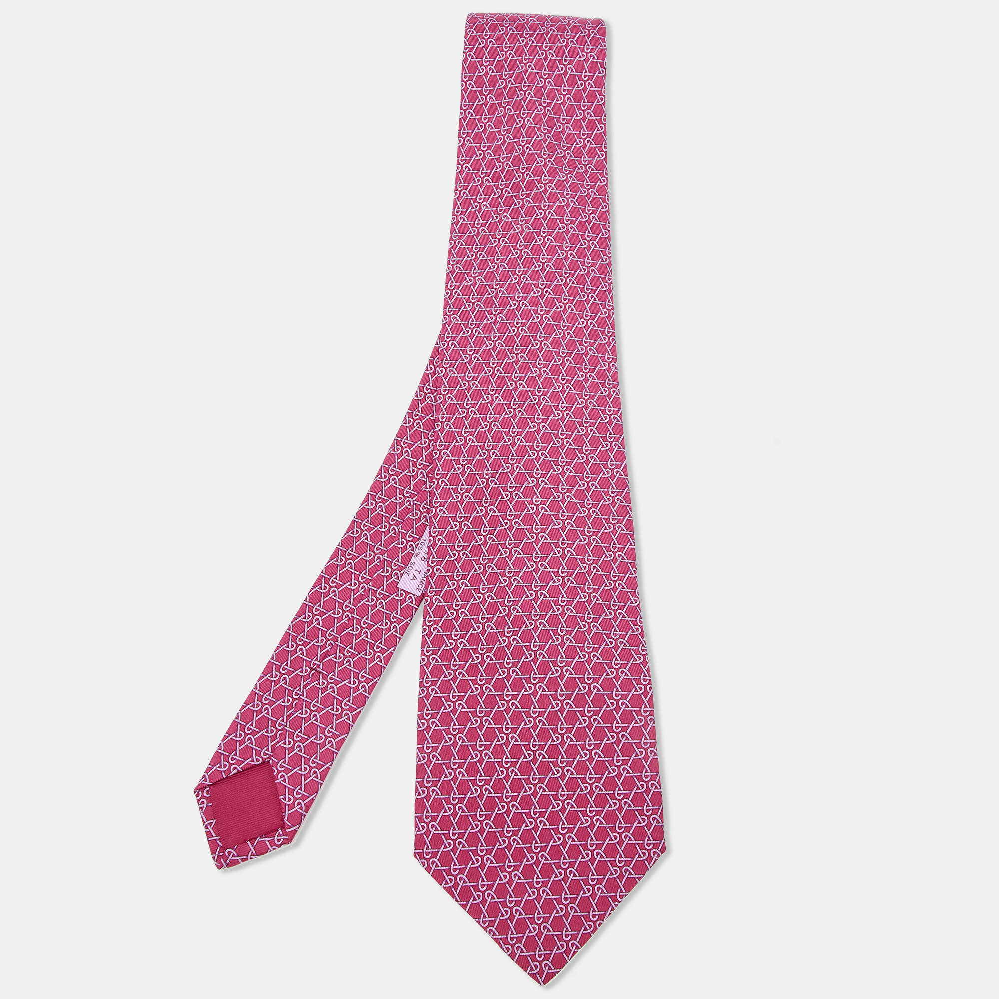 Hermès Pink Patterned Silk Classic Tie