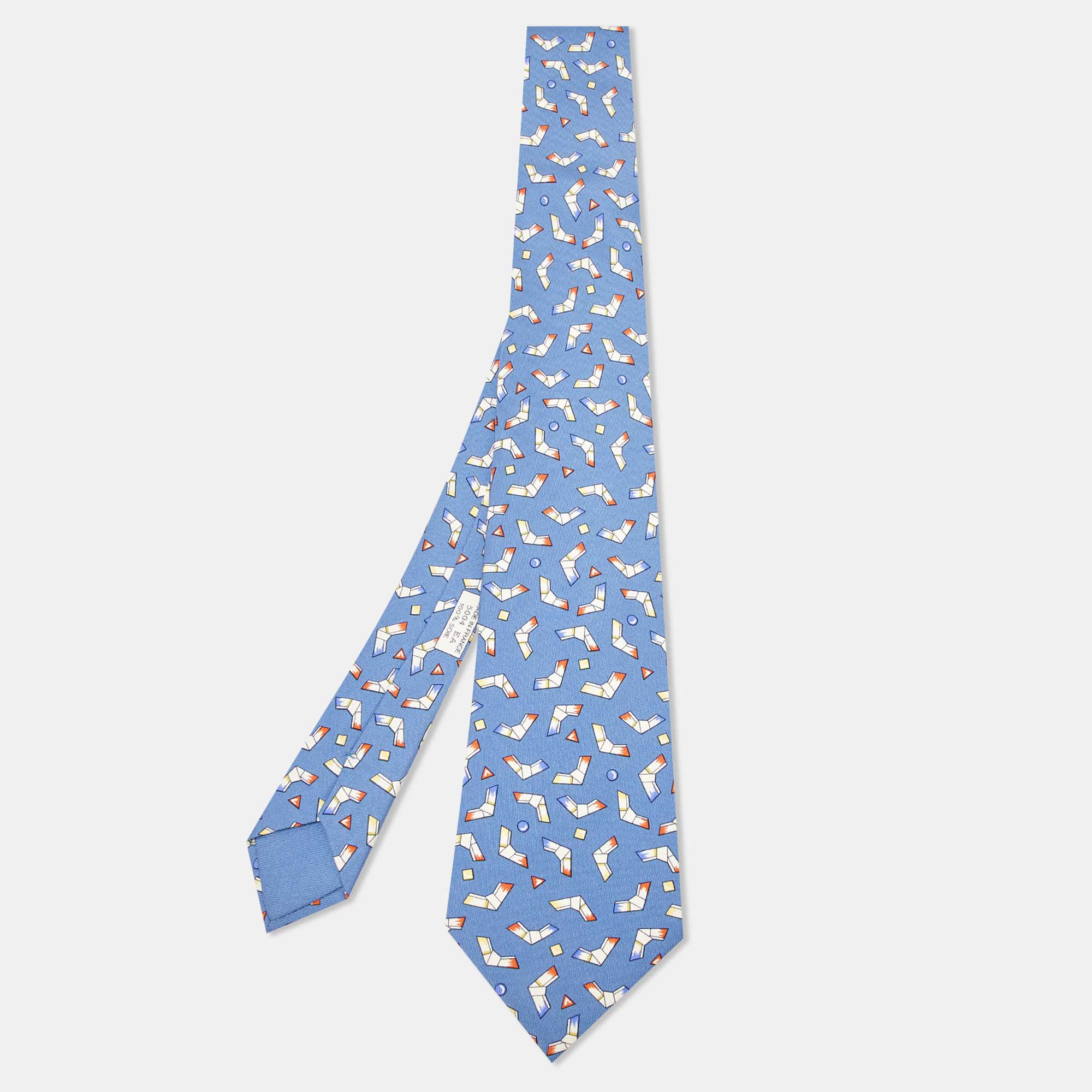 Pre Owned Hermès Multicolor Boomerang Print Silk Classic Tie